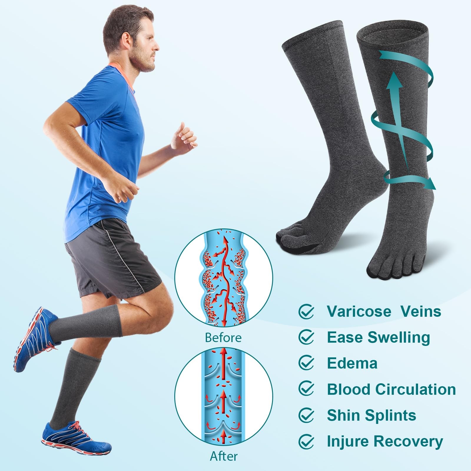 Blosssound 3 Pairs Arthritis Compression Socks Large/ Extra Large, Dark Gray