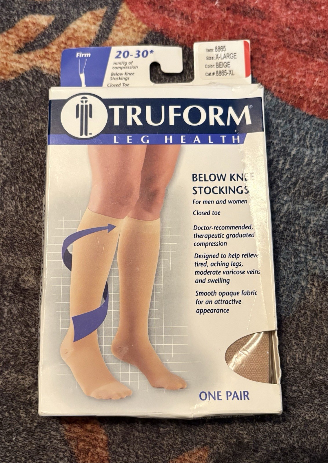NIB! Truform 8865-XL Below Knee Firm Compression Stockings 20-30mmHg Beige, XL