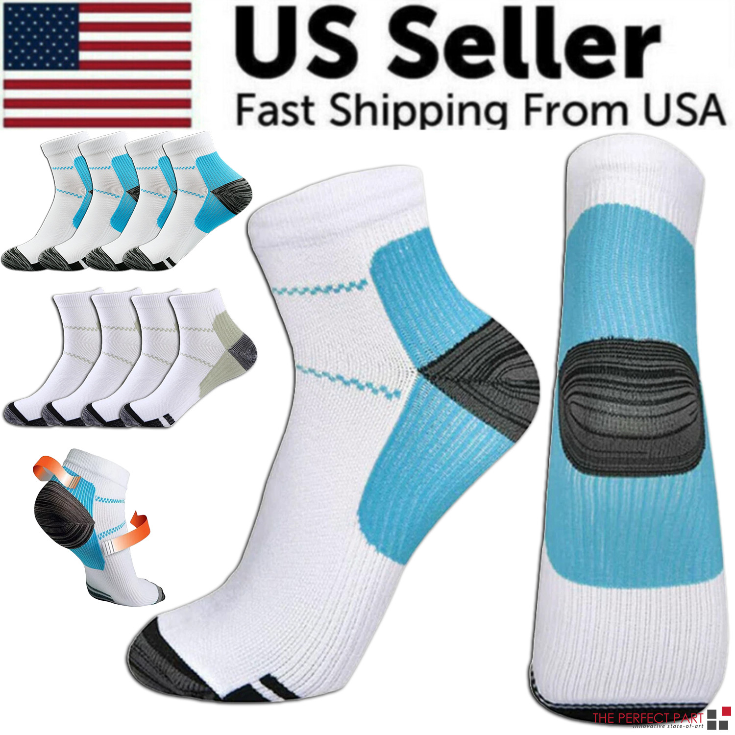 5 Pairs Compression Socks Plantar Fasciitis Arch Ankle Running Support Men Women