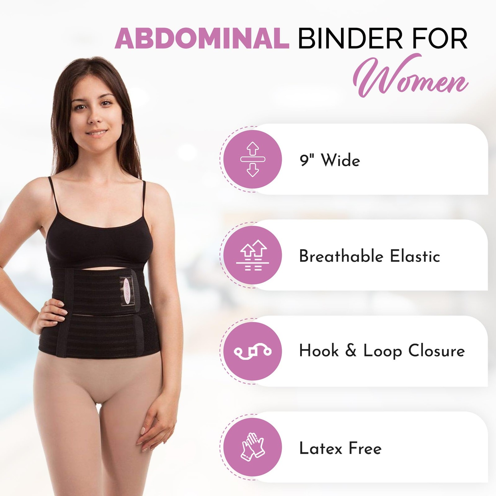 GABRIALLA 9” Abdominal Binder for Women: Ideal Postpartum Belly Large, Black