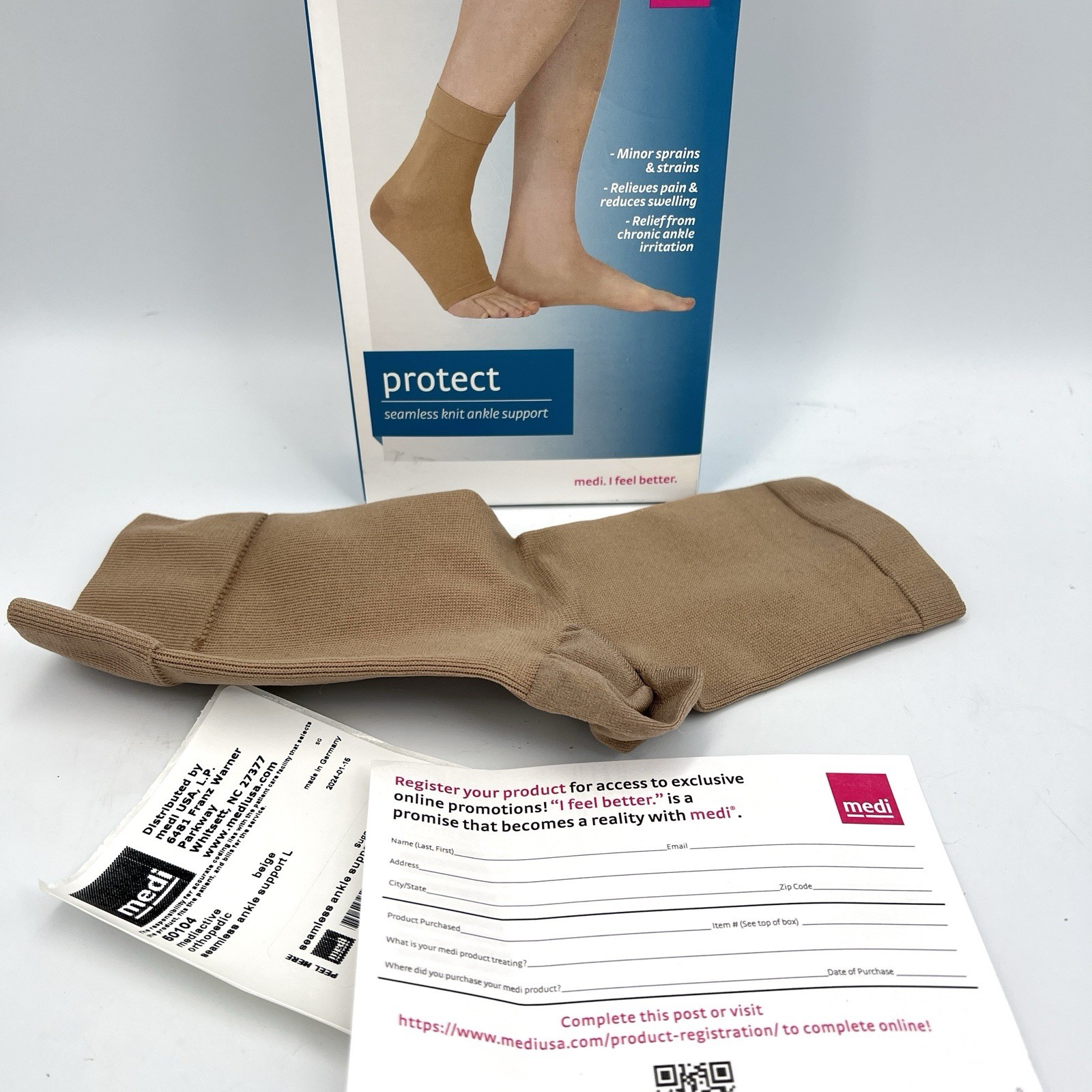 Meditative Medi Protect Seamless Knit Ankle Support Orthopedic Beige Large 50104
