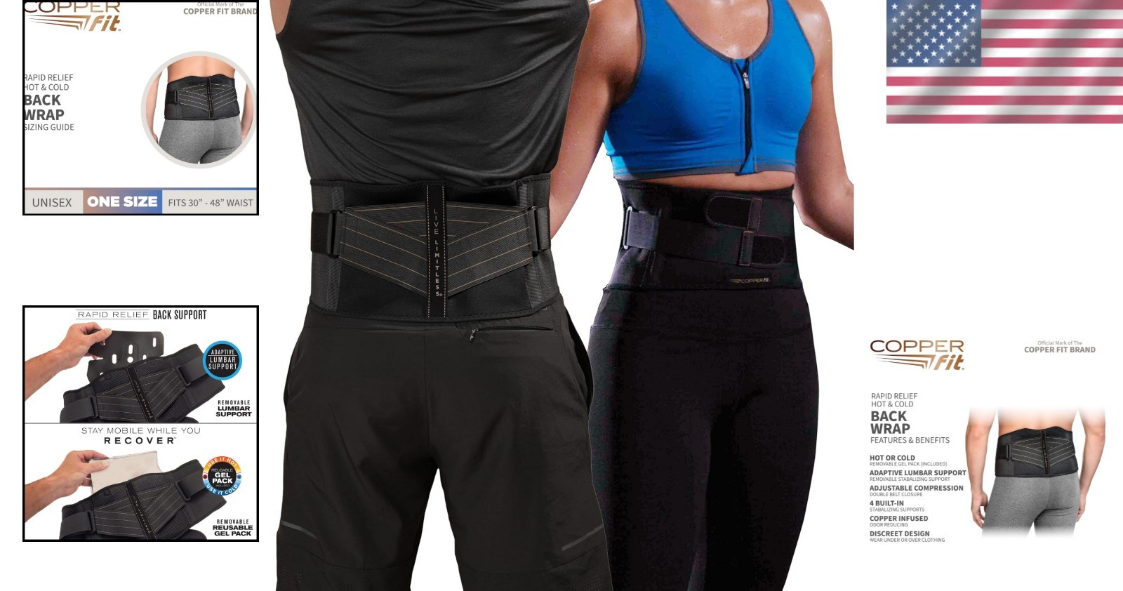 Rapid Relief Back Brace with Stabilizers & Hot/Cold Therapy for Back Pain
