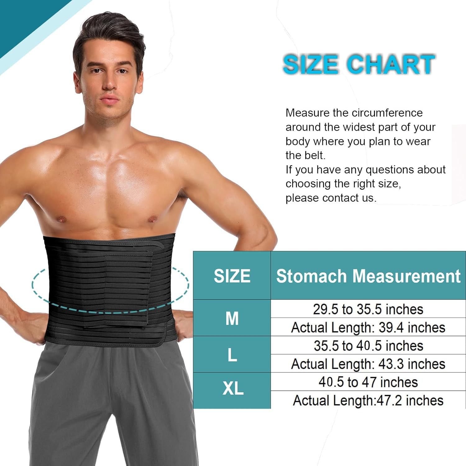 Abdominal Binder for Men & Women – Post Surgery Belly Band Adjustable Compres…