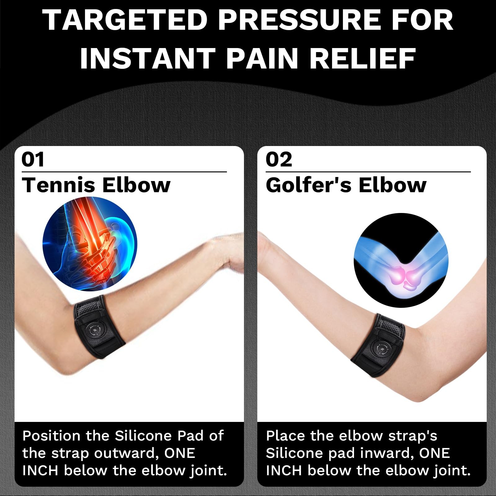 Tennis Elbow Brace for Men & Women, Tendonitis and M/L, Black