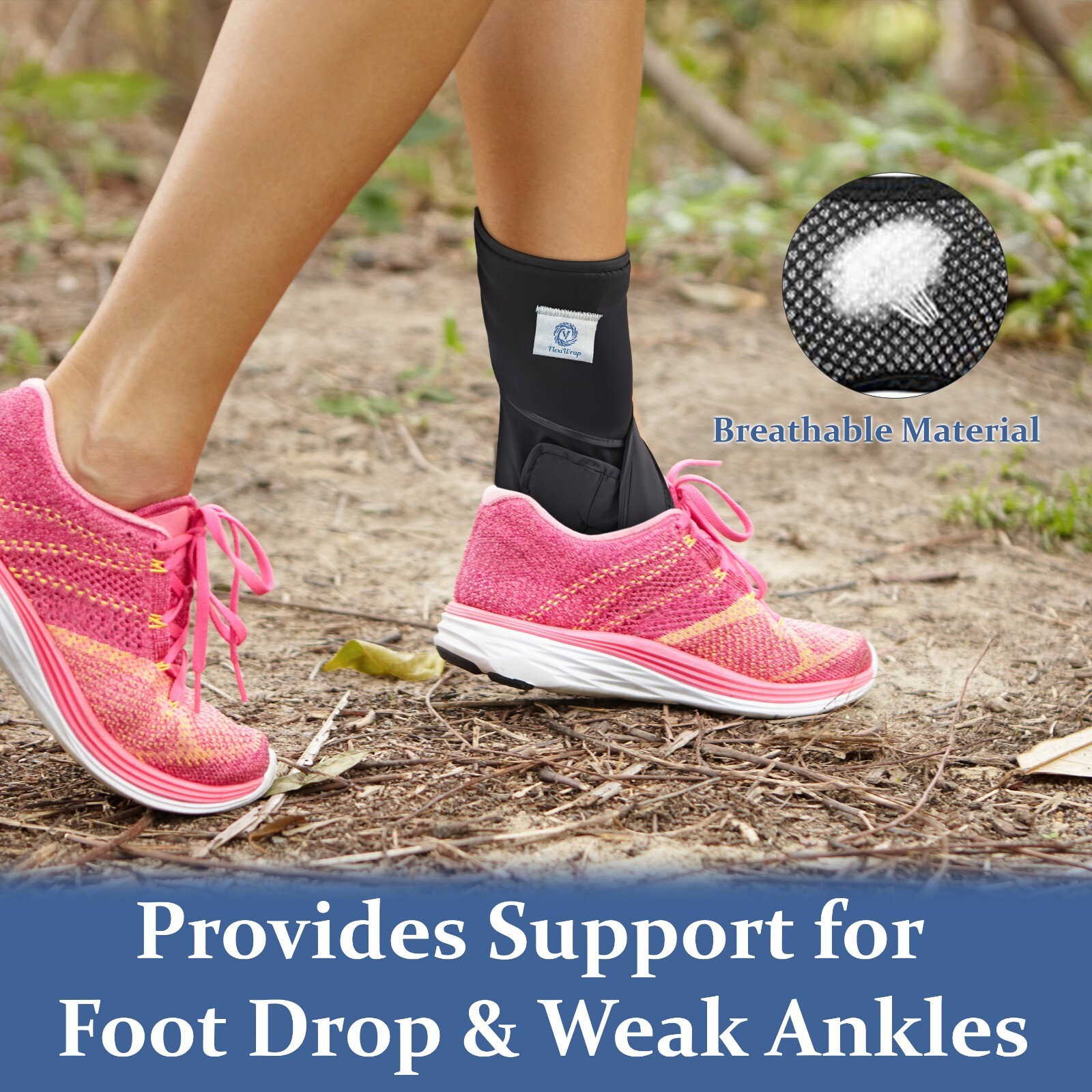 FlexiWrap – Drop Foot / Ankle Brace – AFO Foot Drop Brace for Walking – Black