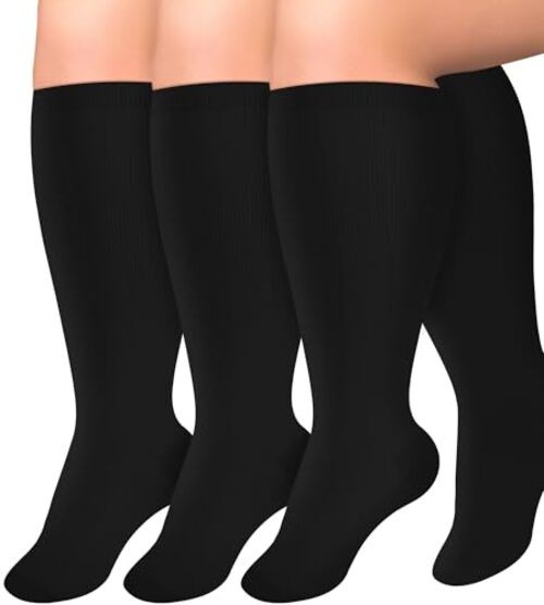 3 Pairs Plus Size Compression Socks for Women and Men Wide XX-Large 01 Black