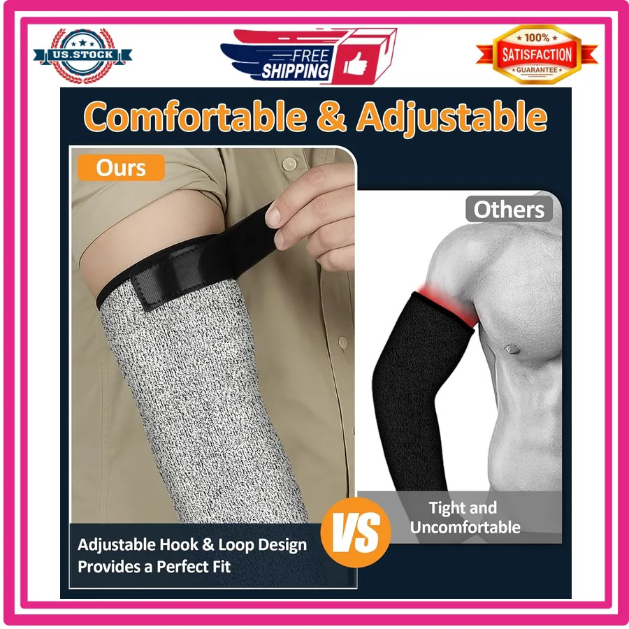 1 Pair Cut Resistant Arm Sleeves with Thumb Hole for Gardening Welding Grey