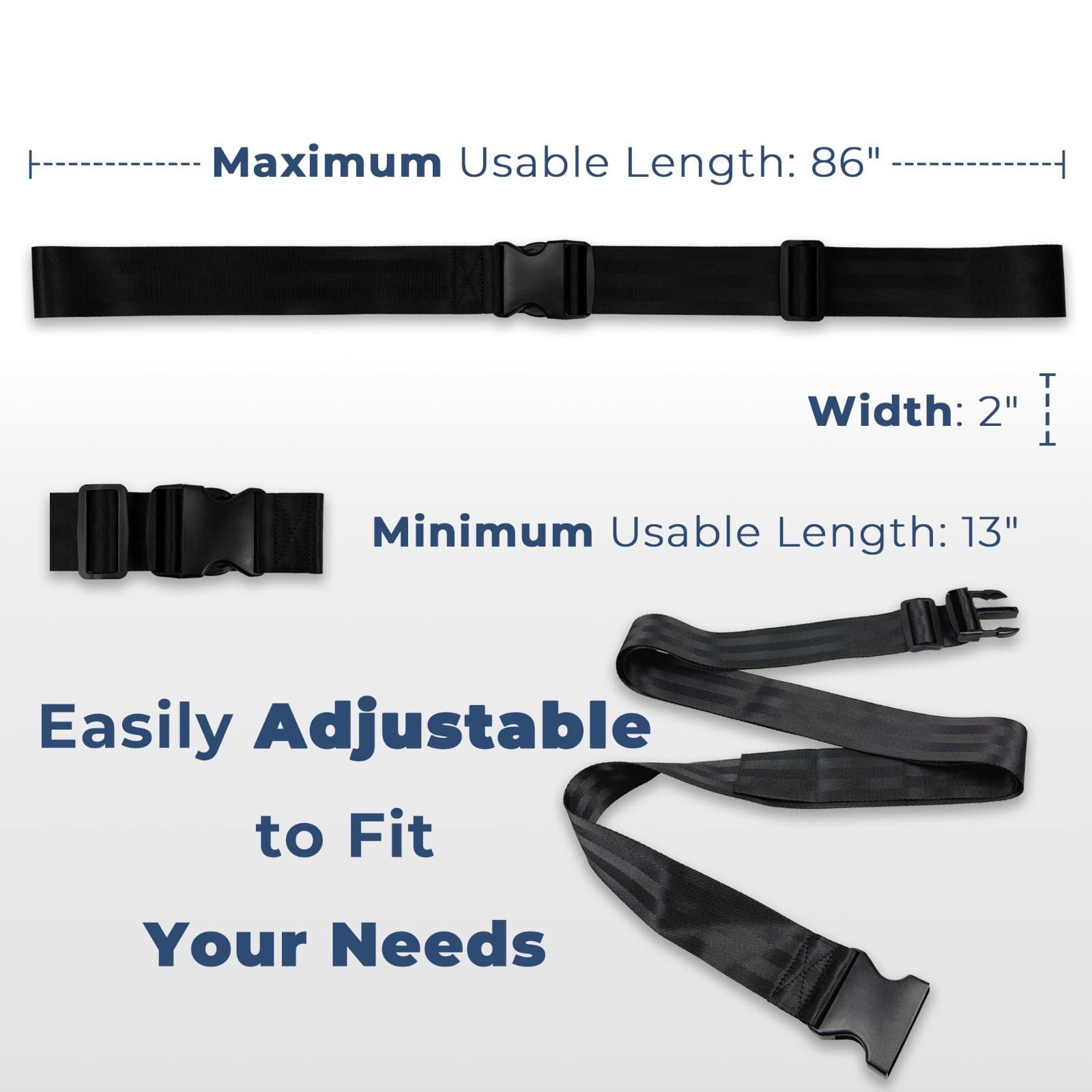 Adjustable Wheelchair Safety Strap Seat Belt – 2″ Wide, Slip-Resistant, 13-86″ F