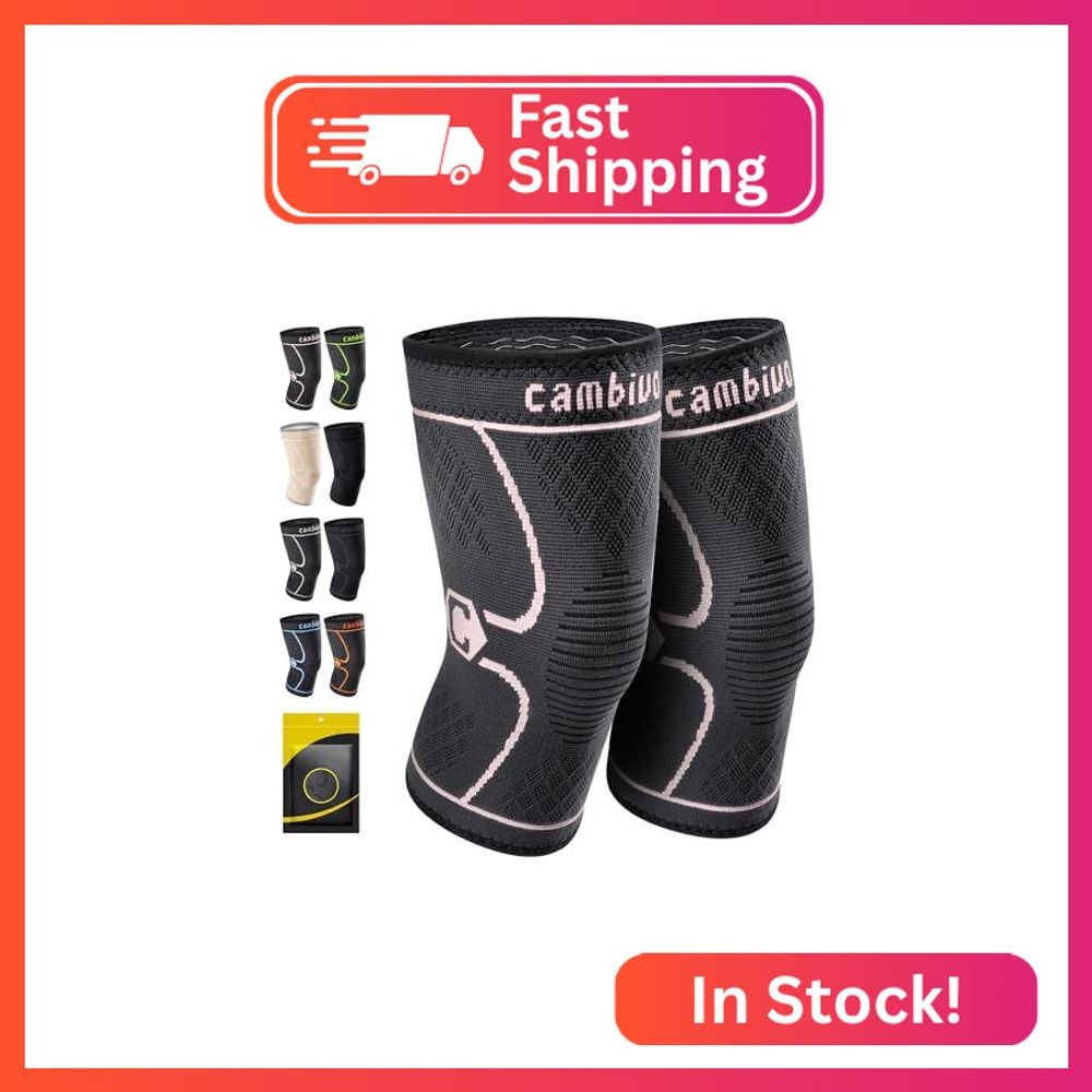 CAMBIVO 2 Pack Knee Brace, Knee Compression Sleeve for Men and Women, Knee Suppo