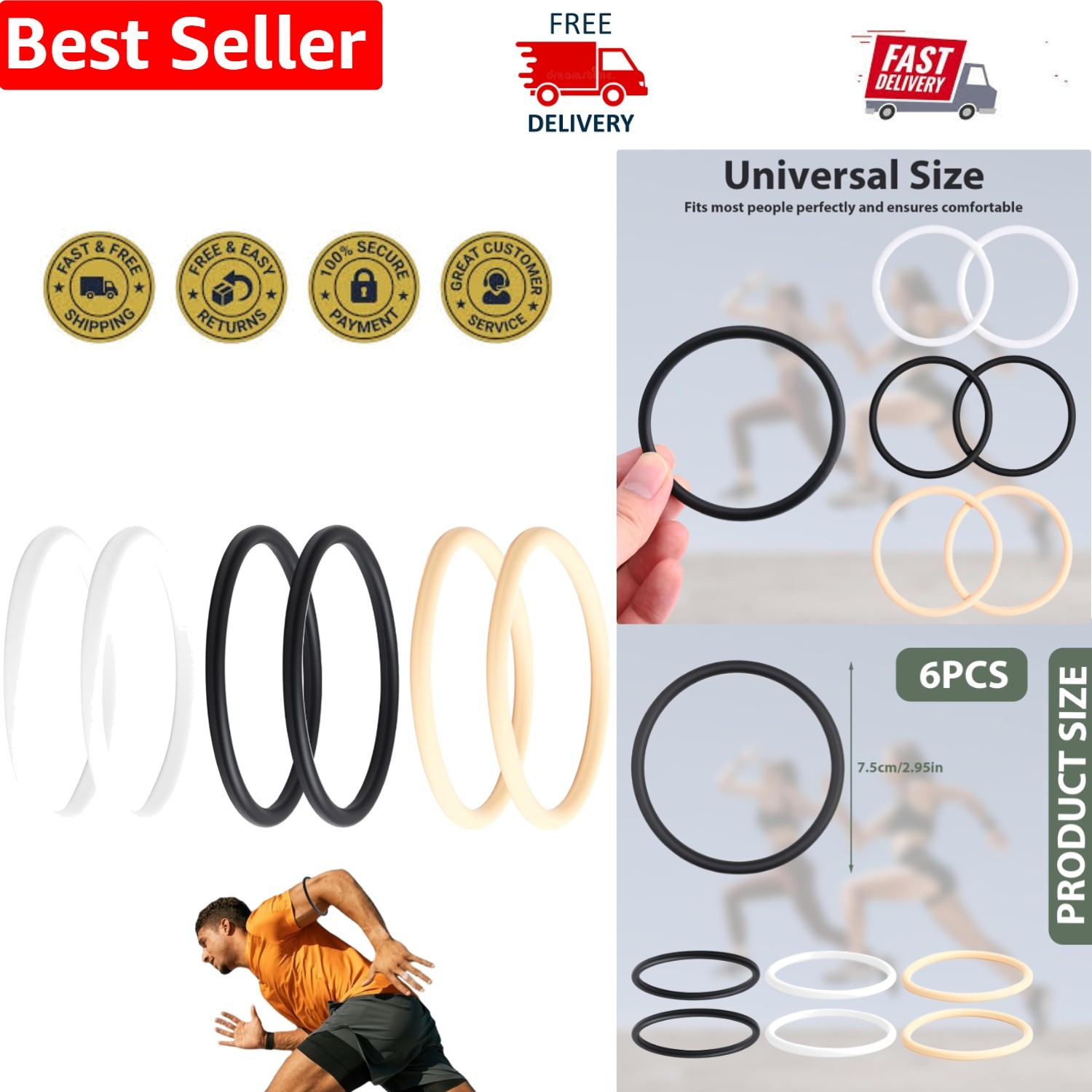 6 Pcs Silicone Patella Knee Support Straps for Basketball & Running Comfort