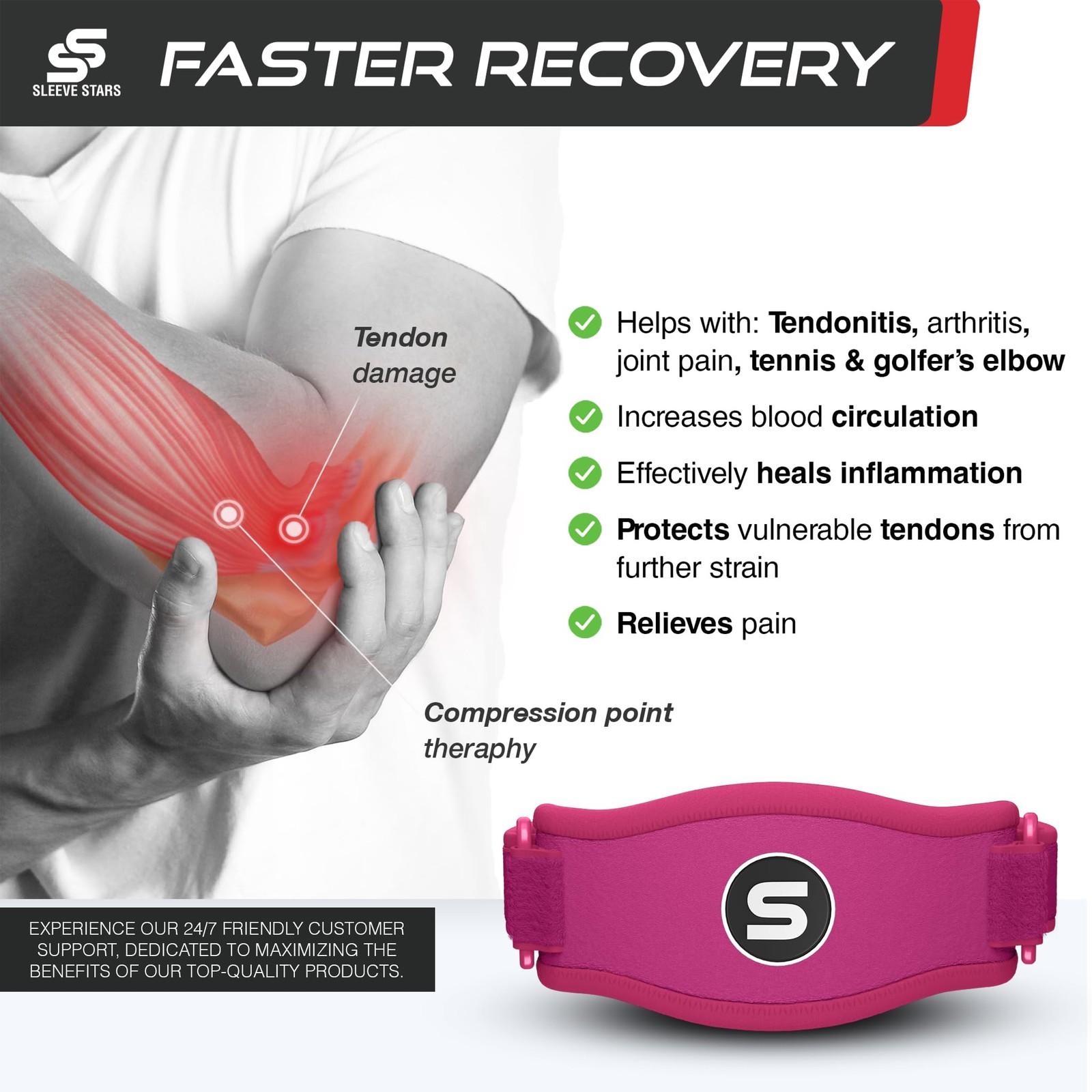 Sleeve Stars Tennis Elbow Brace for Women – Adjustable Tennis Elbow Strap, Go…
