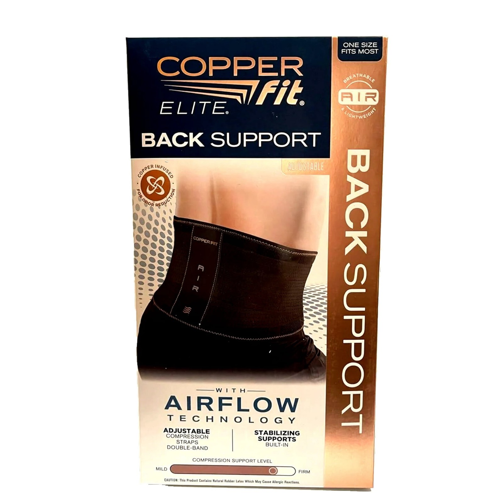 Elite Copper Fit Adjustable Breathable Back Support w/Airflow High Support