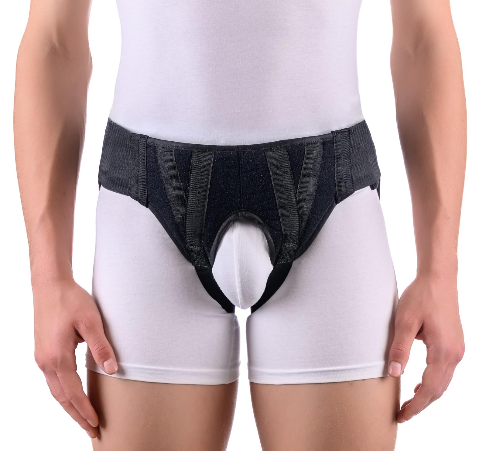 FlexaMed Double Inguinal Hernia Truss Belt Support Pads Black Medium
