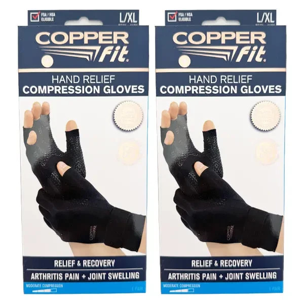 Copper Fit Unisex Hand Relief Compression Gloves Large/X-Large – Lot of 2 Pairs