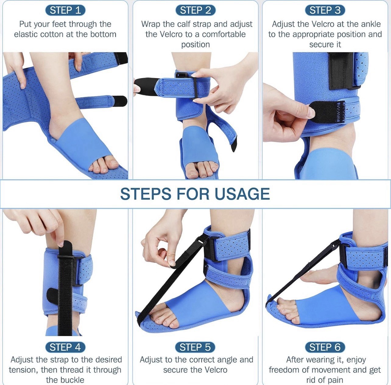 KTSAY Upgrade Plantar Fasciitis Night Splint & Relief Brace with small, Blue