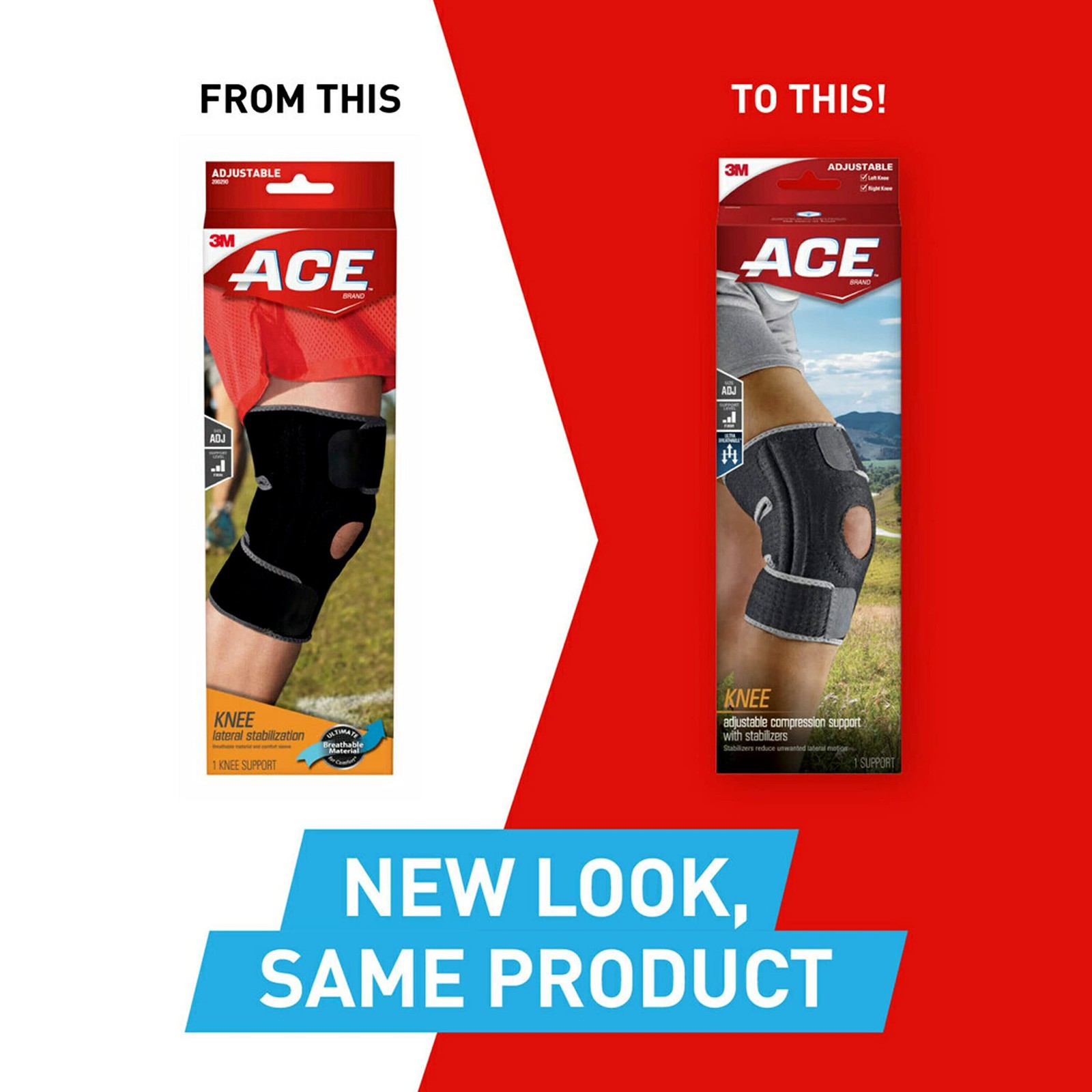 ACE Adjustable Knee Brace with Side Stabilizers (Pack of 2), Black