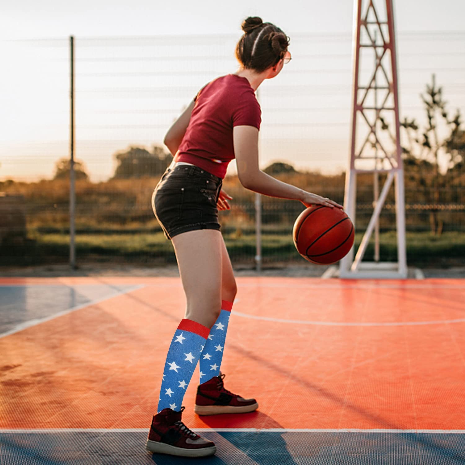 American Flag Compression Socks for Women Patriotic Knee High Socks for 4th o…