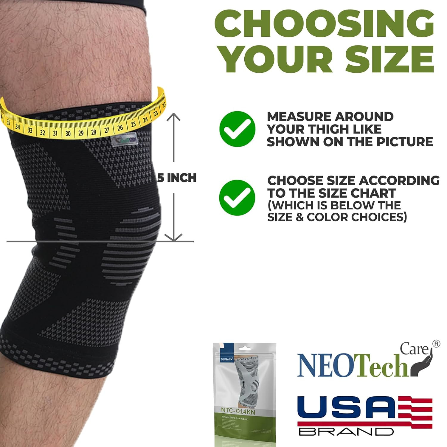 Knee Support Brace – Breathable – Men, Women, Right or Left (Black Color, Size M