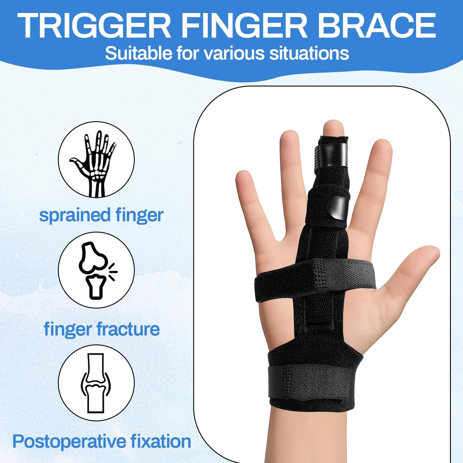 JDVBDNK 2 Pcs Trigger Finger Brace, Adjustable Hand Splint, One Size, black
