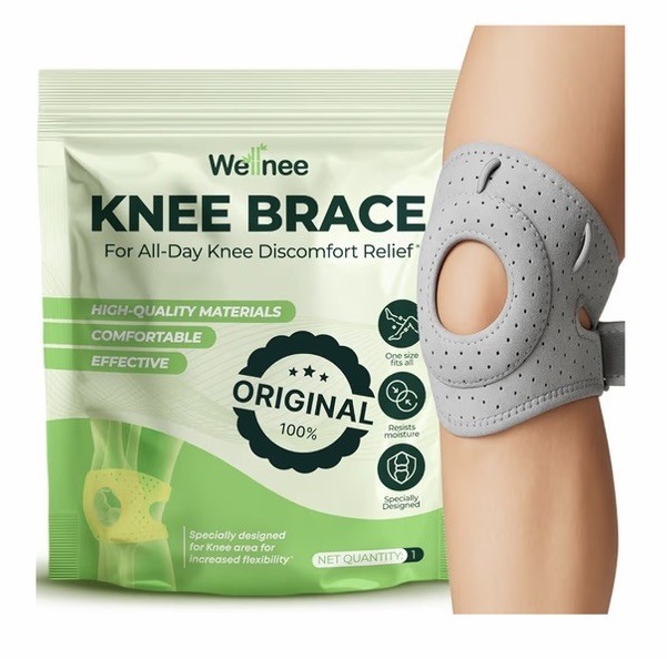 Wellnee Unisex Adults Silicone Padding Knee Support Brace & 10 Pc Herbal Patches