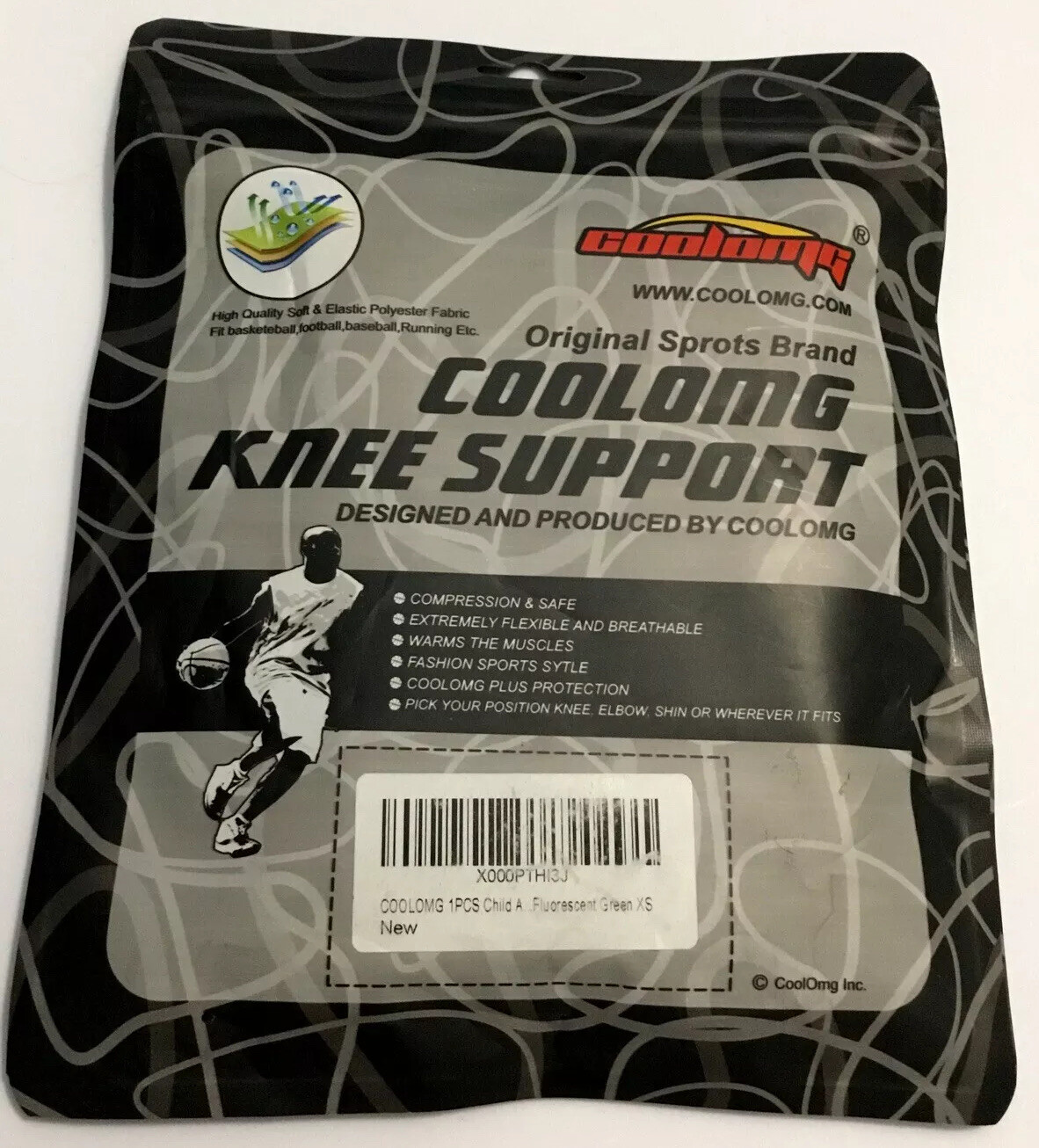 Coolomg Child Knee Support Compression Sleeve Fluorescent Green XS