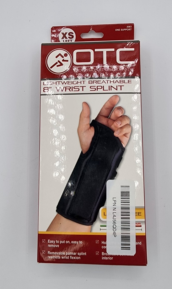 OTC Wrist Splint, Adult Support Brace, X-Small, 8 Inch (Left Hand)