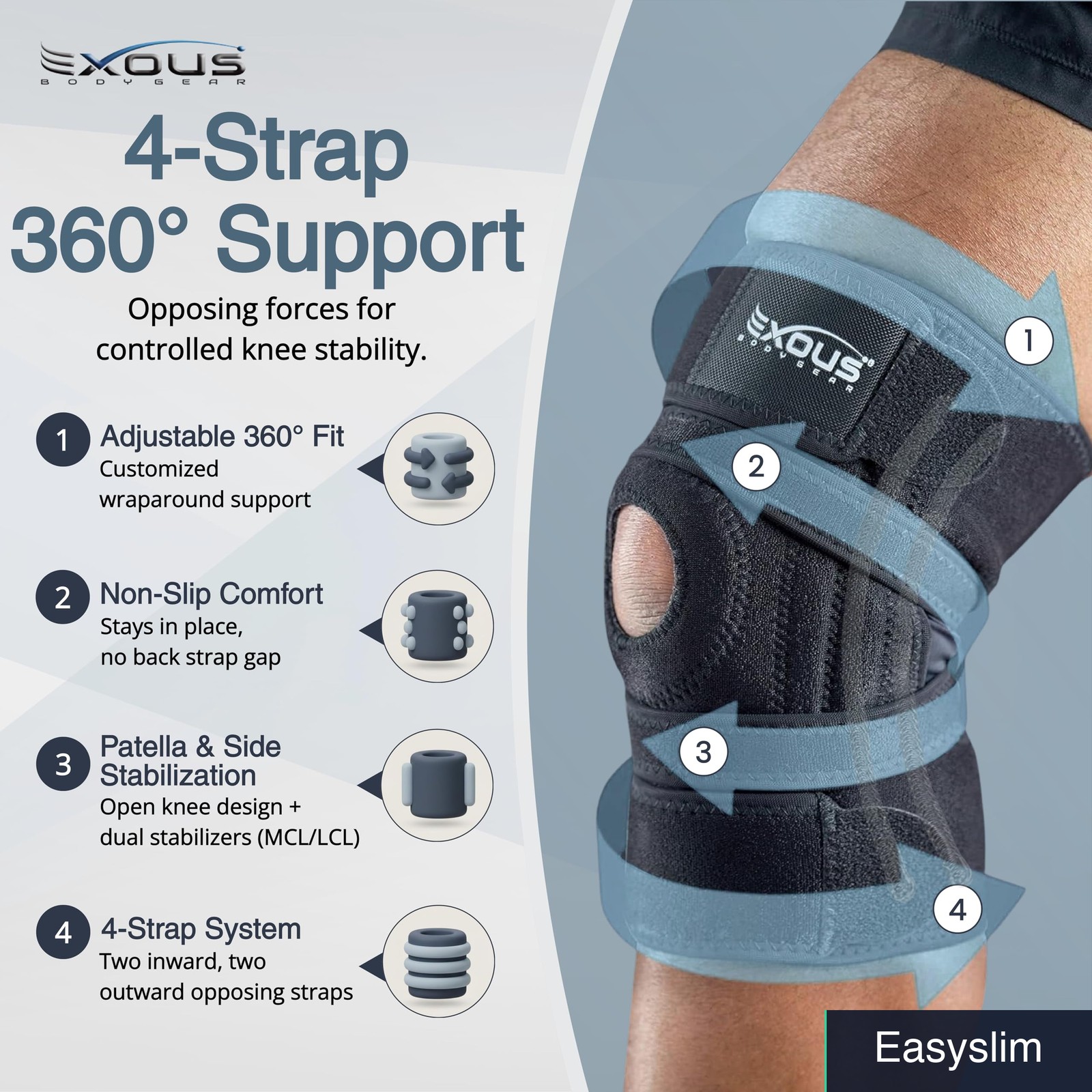 4-Way Adjustable Knee Brace Wraparound Neoprene Stabilizer Support
