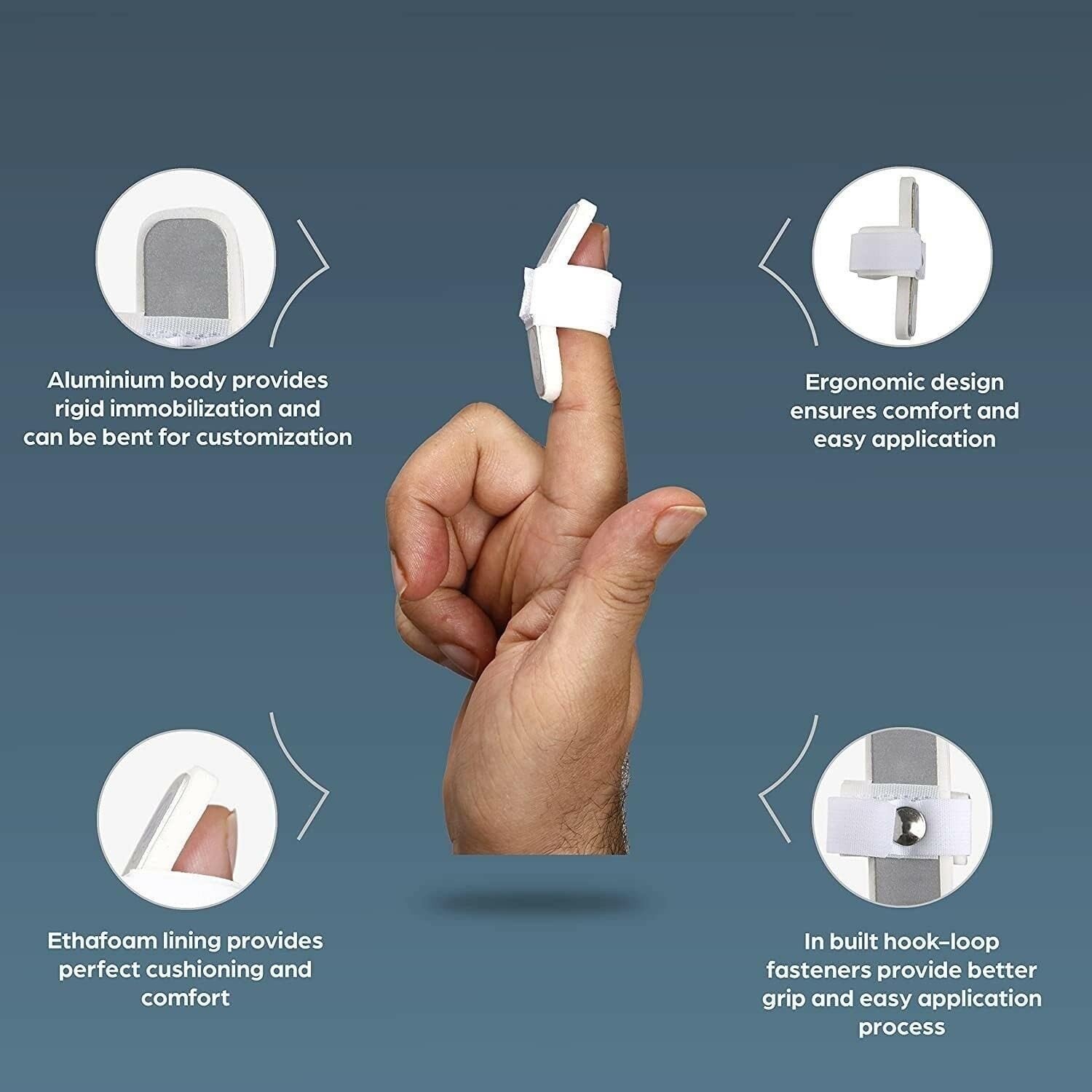Mallet Finger Splint, Silver, Universal Size, 1 Unit, Inbuilt Hook Loop Tape