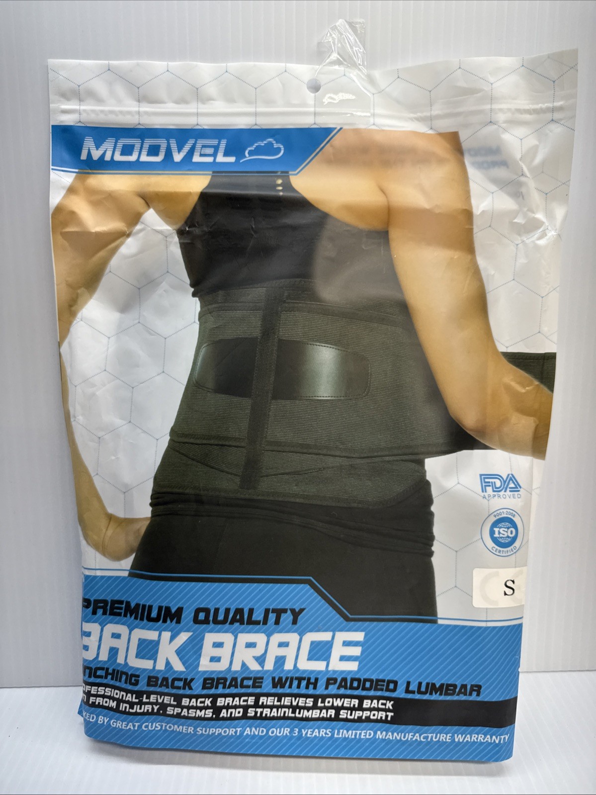 MODVEL Back Brace Premium Quality Cinching With Padded Lumbar Size Small
