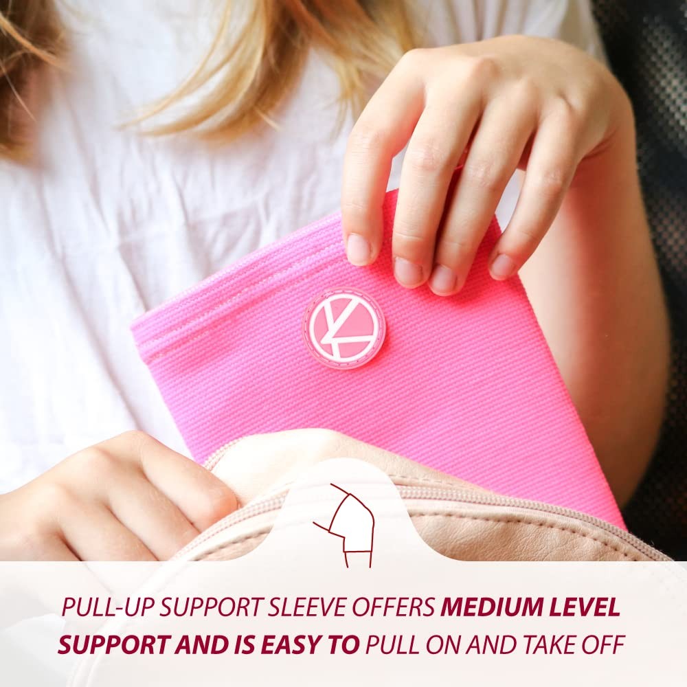 KARM Kids Knee Brace Sleeve, Youth Compression Support, Neon Pink