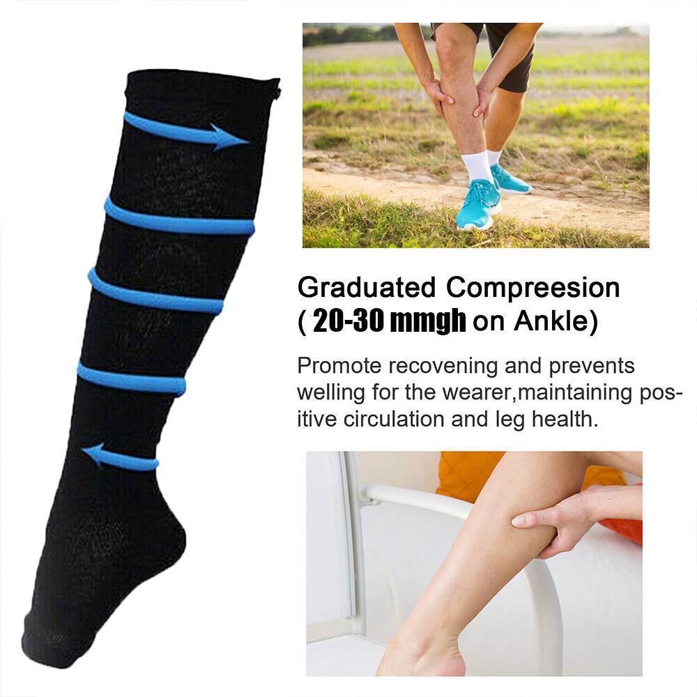 Copper Compression Socks Calf Foot Sleeve Support Zipper Pain Relief – Men Women