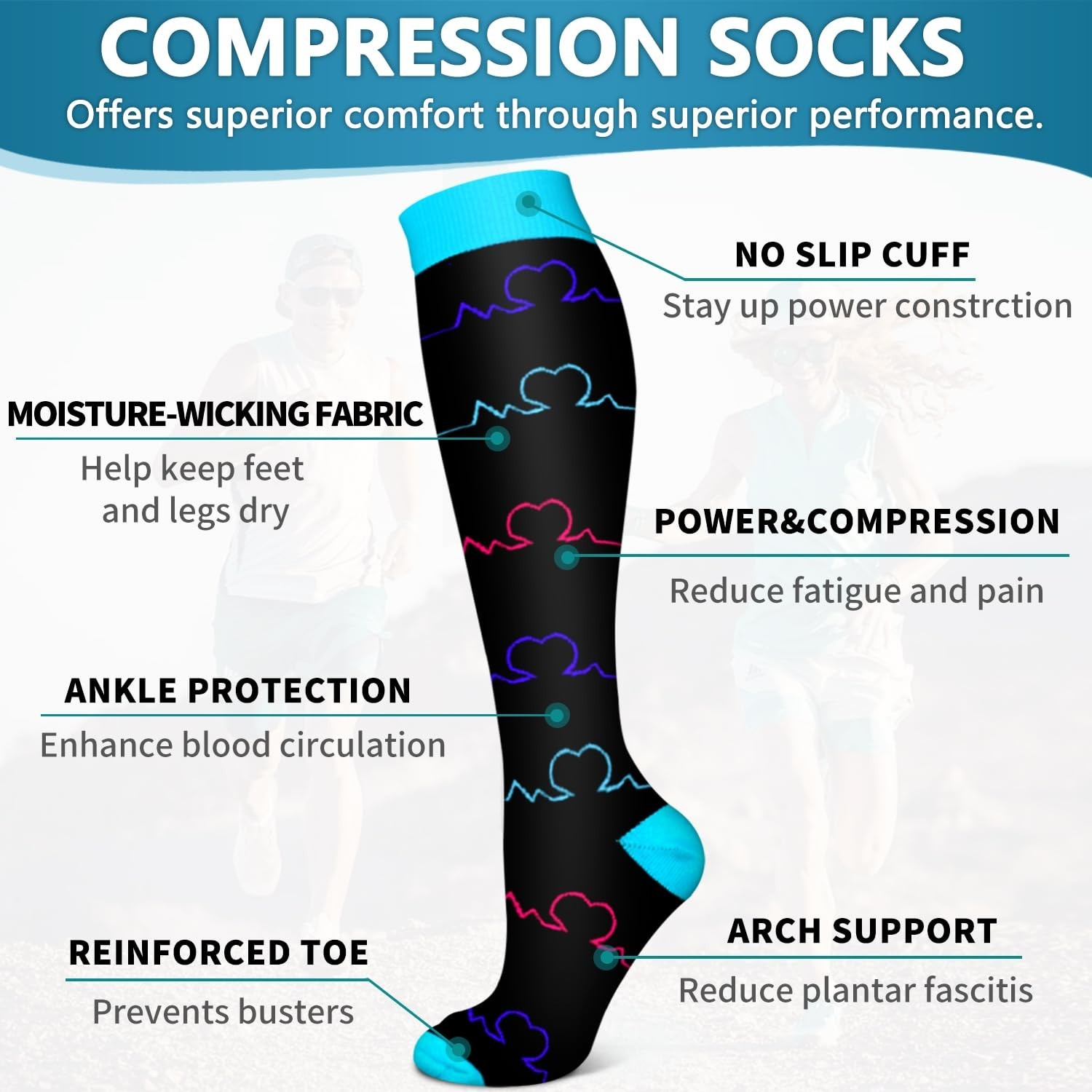 6 Pack Copper Compression Socks for Men & Women – Best Support for Circulation,
