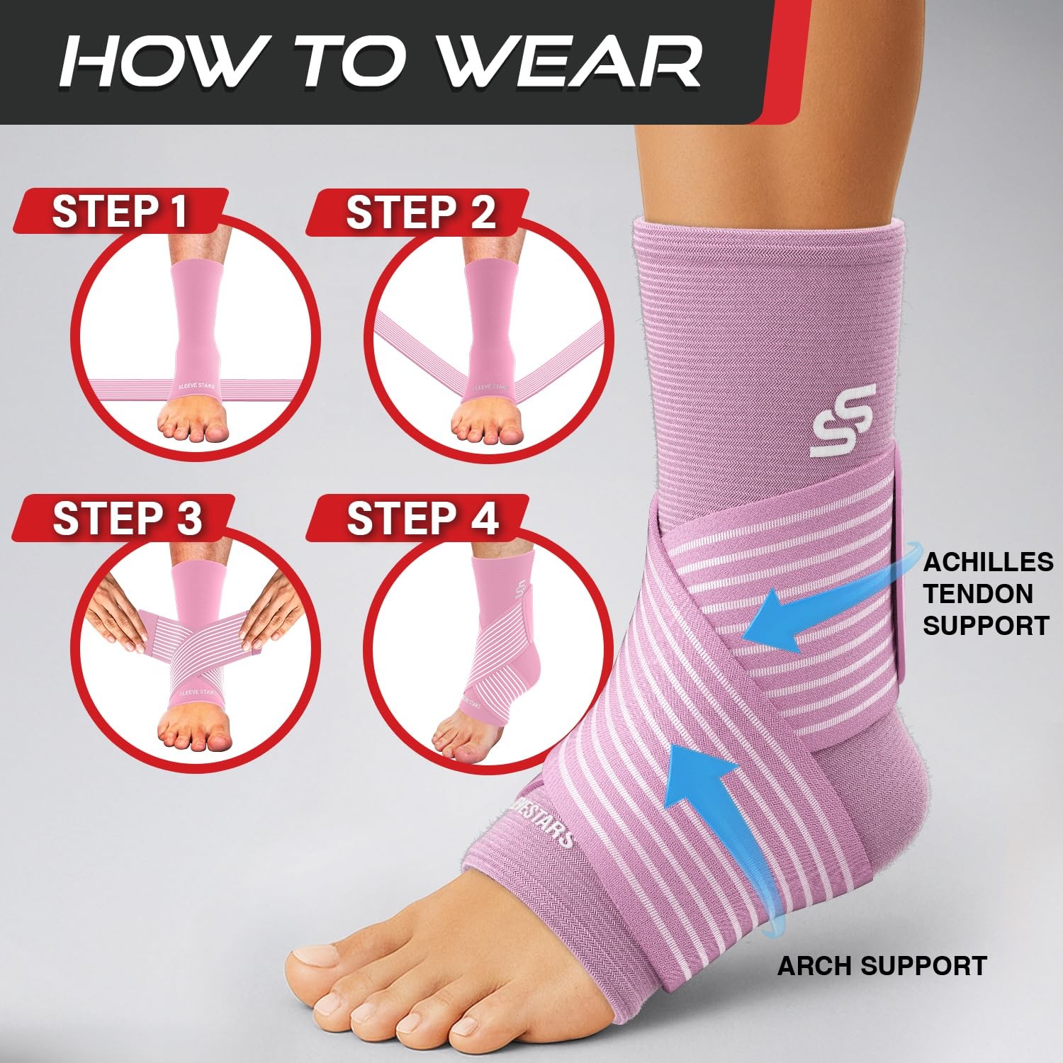 Sleeve Stars Ankle Brace for Women & Men, Wrap Large, Baby Pink