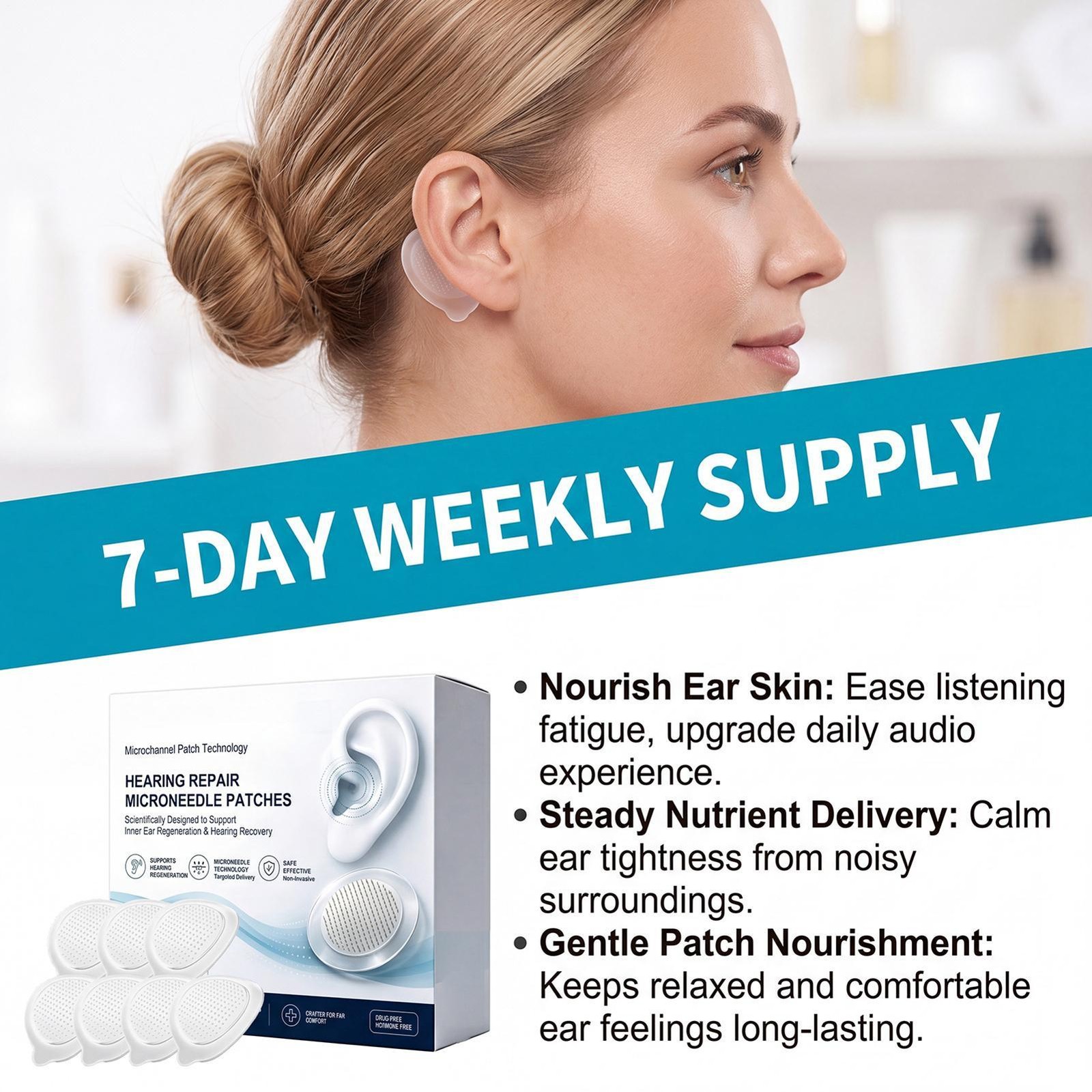 Hearing Repair Microneedle Patch 7-Piece Natural Fast-Acting Soothing Nourishing