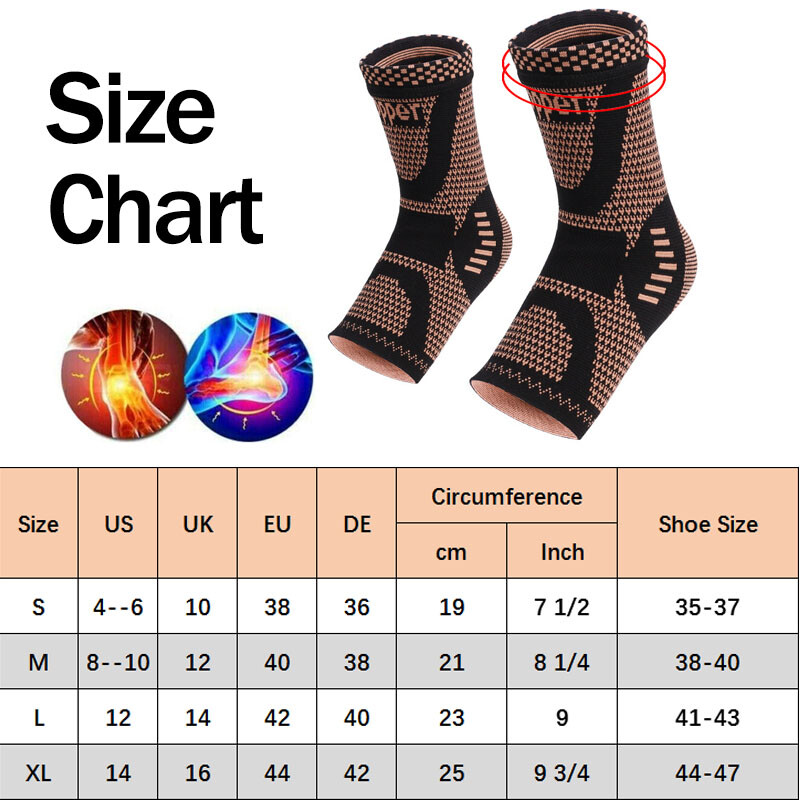 Copper Ankle Support Brace Compression Sleeve Socks Elastic Foot For Pain Relief
