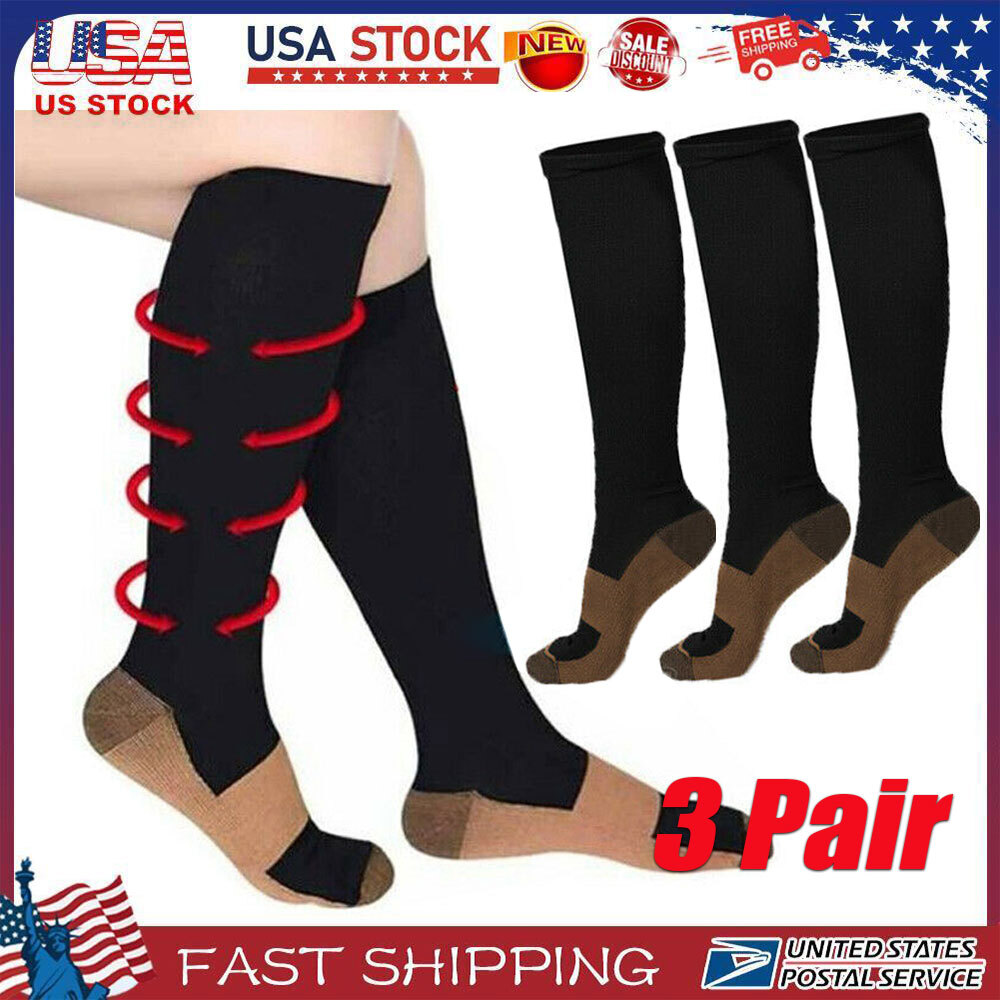 SALE! Unisex Copper Easy-On and Off Knee High Compression Socks 20-30 mmHg