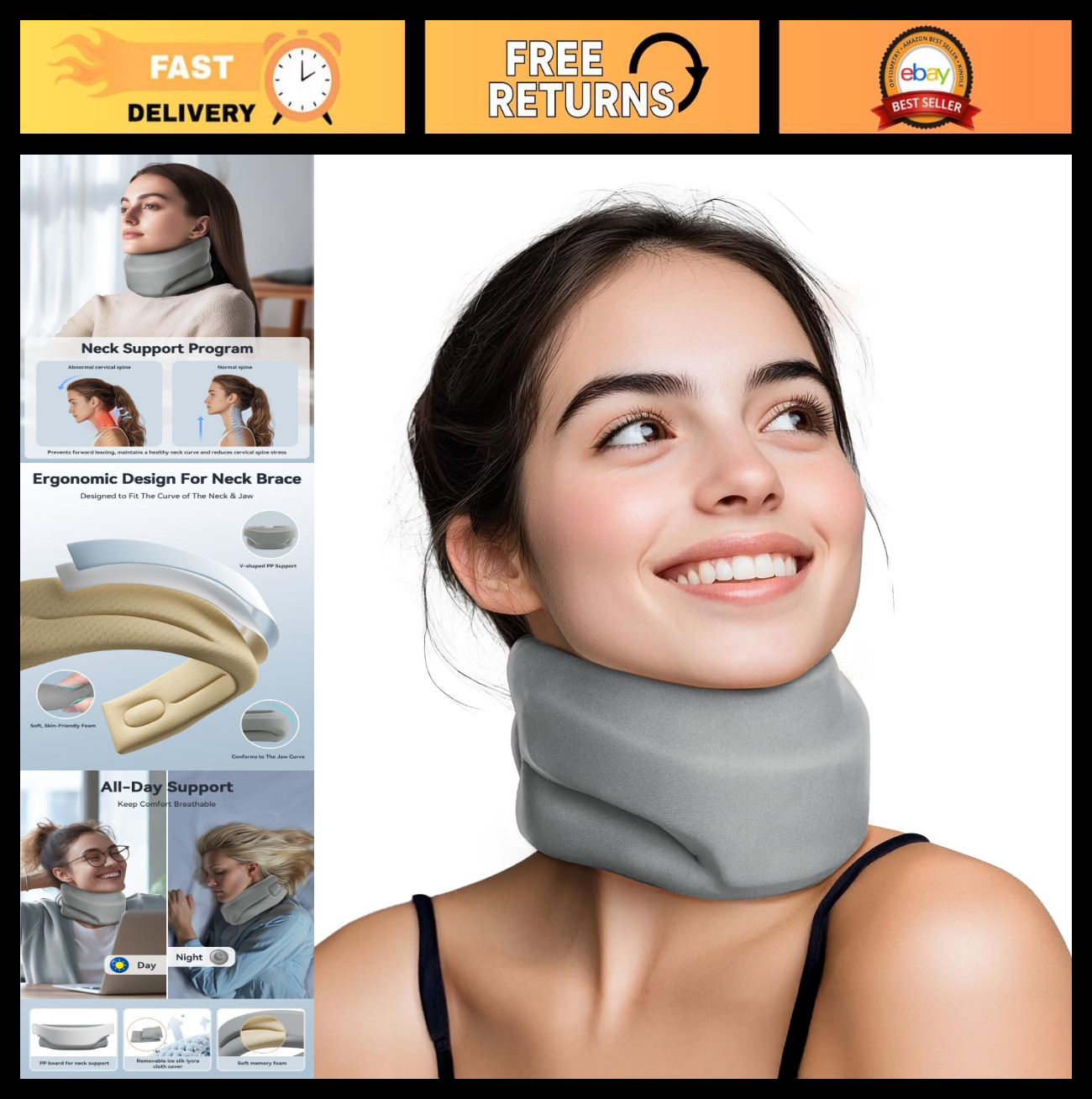 Cervical Neck Brace Support Collar for Sleeping – Soft Foam, Vertebrae Alignment