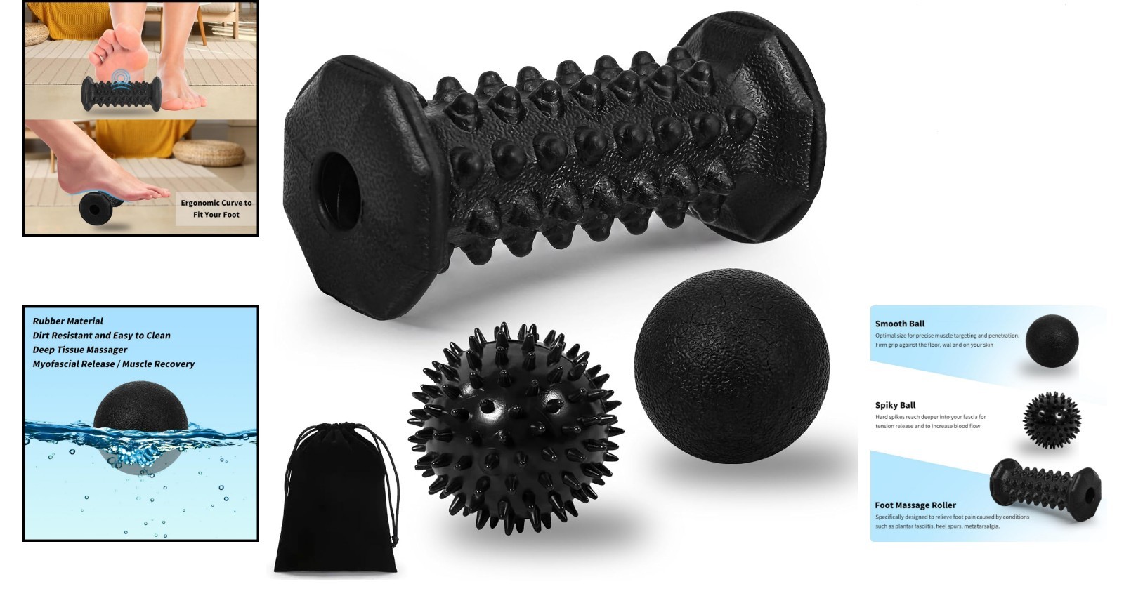Deep Tissue Foot Massage Set: Roller and Balls for Plantar Fasciitis Relief
