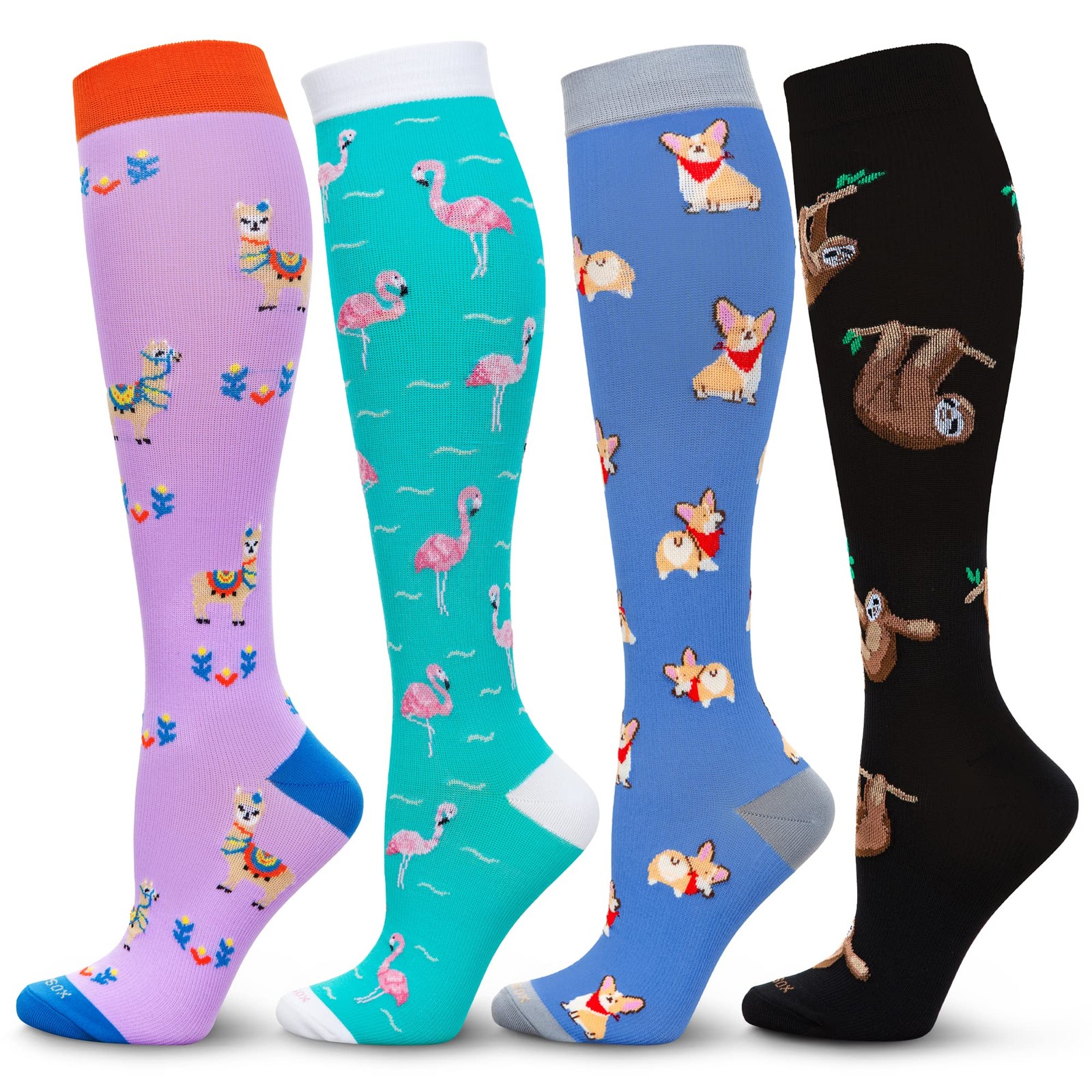 Compression Socks Women and Men, 20-30mmHg, Best for Small, 4 Pairs Mix D