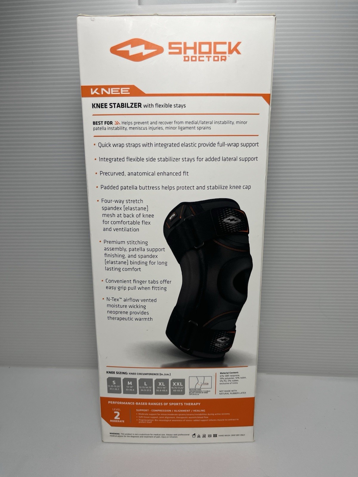 Shock Doctor 870 Knee Stabilizer Support Flexible Stays Black Size XXL Open Box
