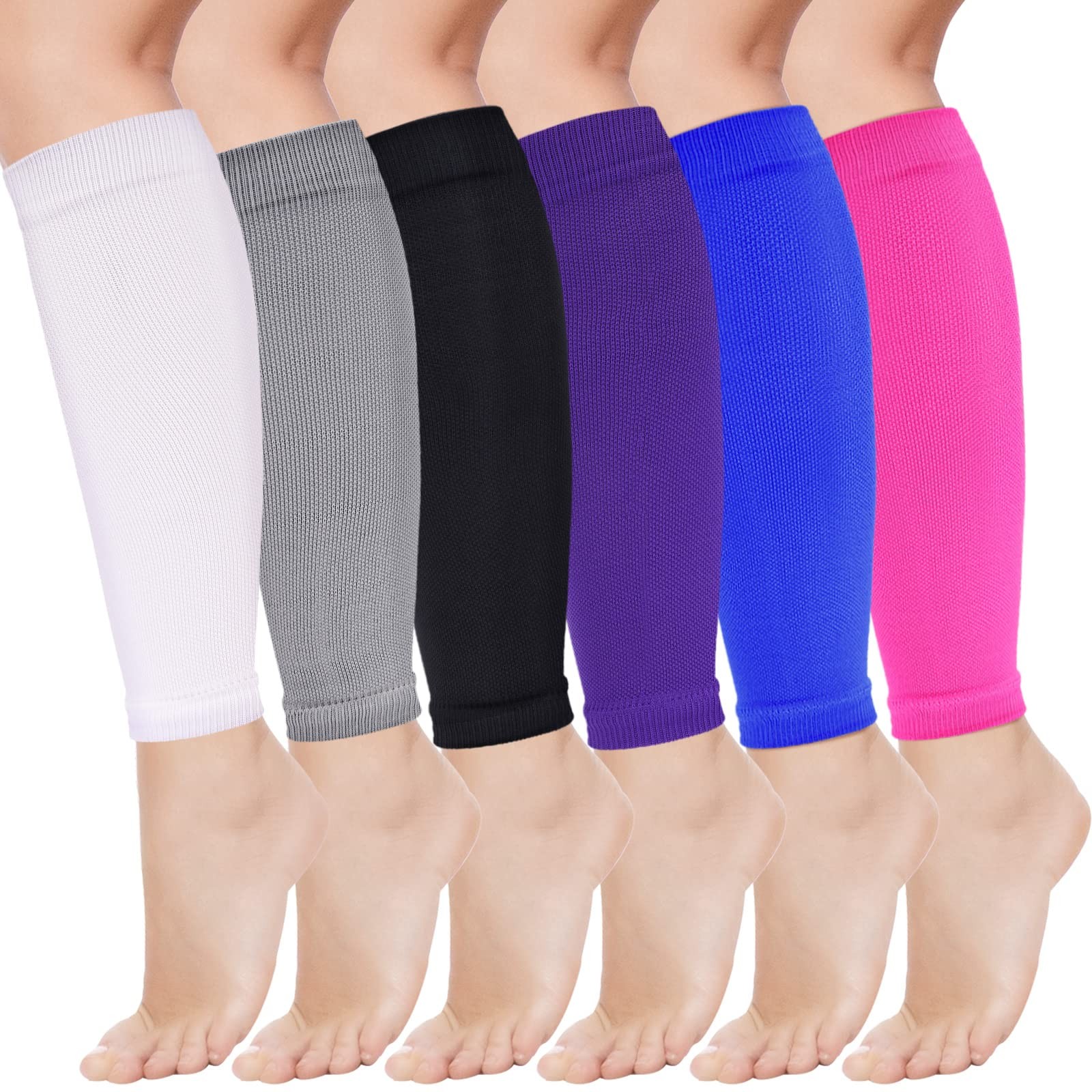 6 Pairs Calf Compression X-Large, White, Black, Gray, Blue, Blue Purple, Pink