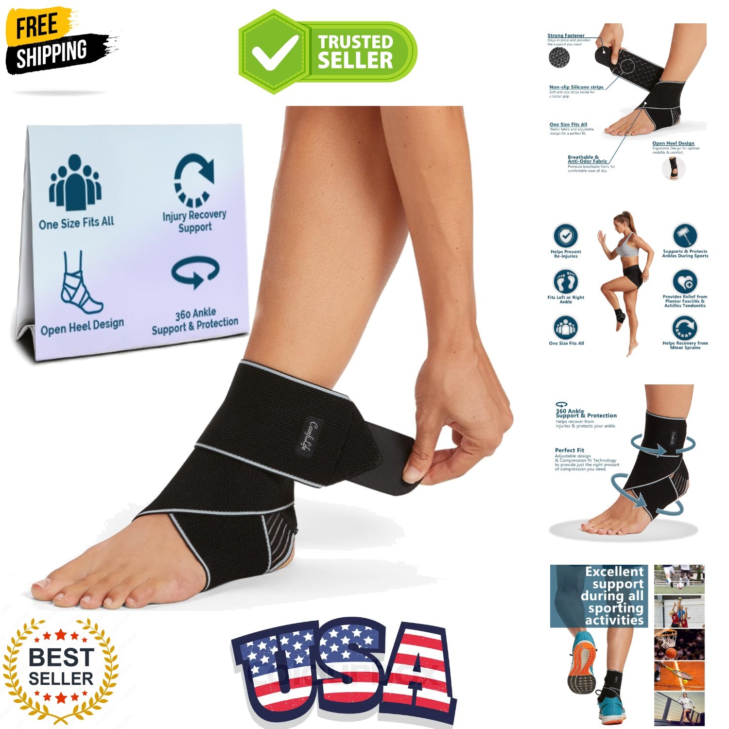 Ankle Brace for Men & Women, Orthopedic Brace – Adjustable Compression Wrap, …