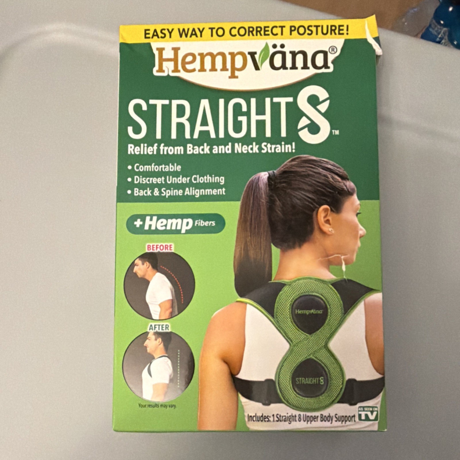 Hempvana Straight 8 Posture Corrector Adjustable Hemp Support Brace One Size