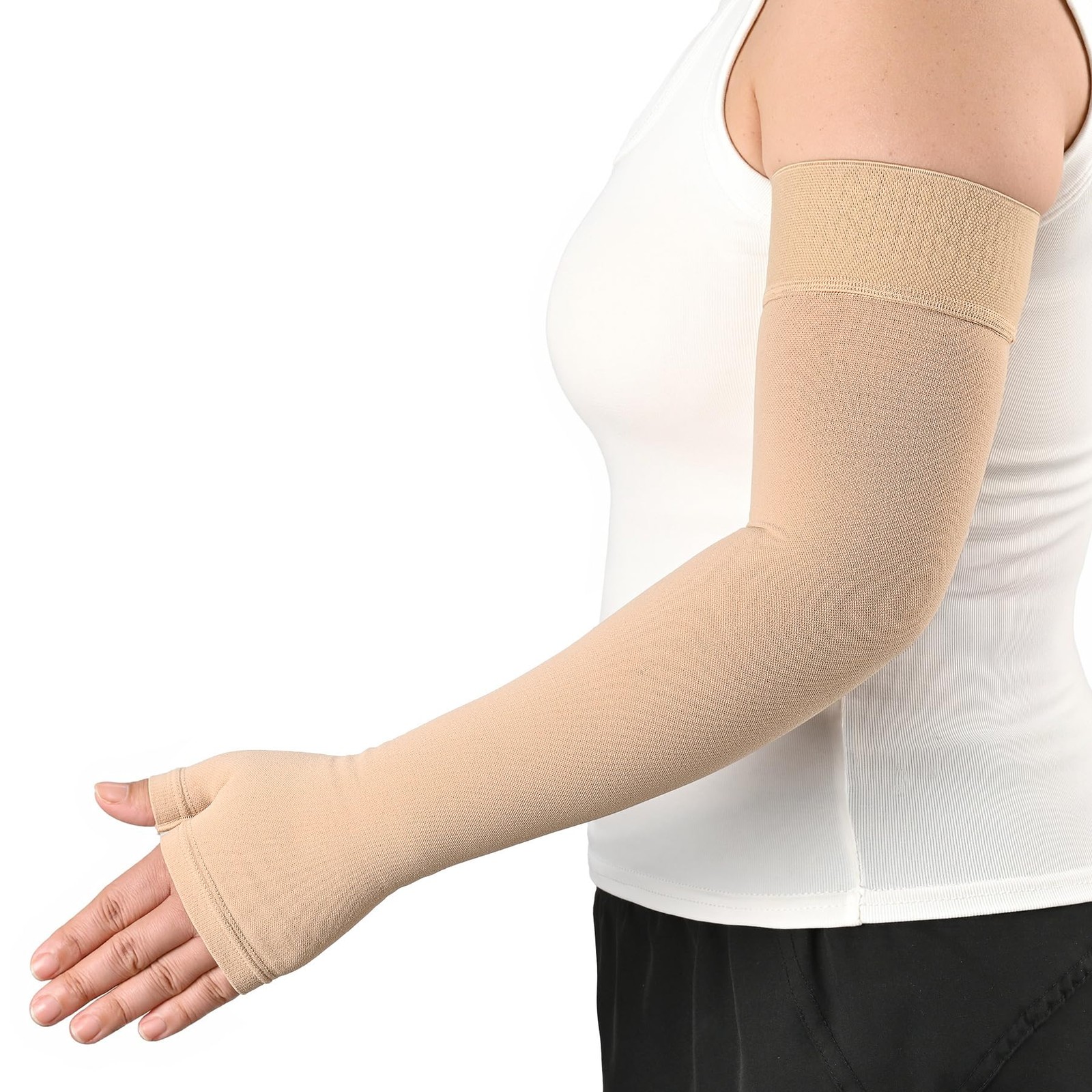 KEKING Lymphedema Medical Compression Arm Sleeve with Medium, Beige (Single)