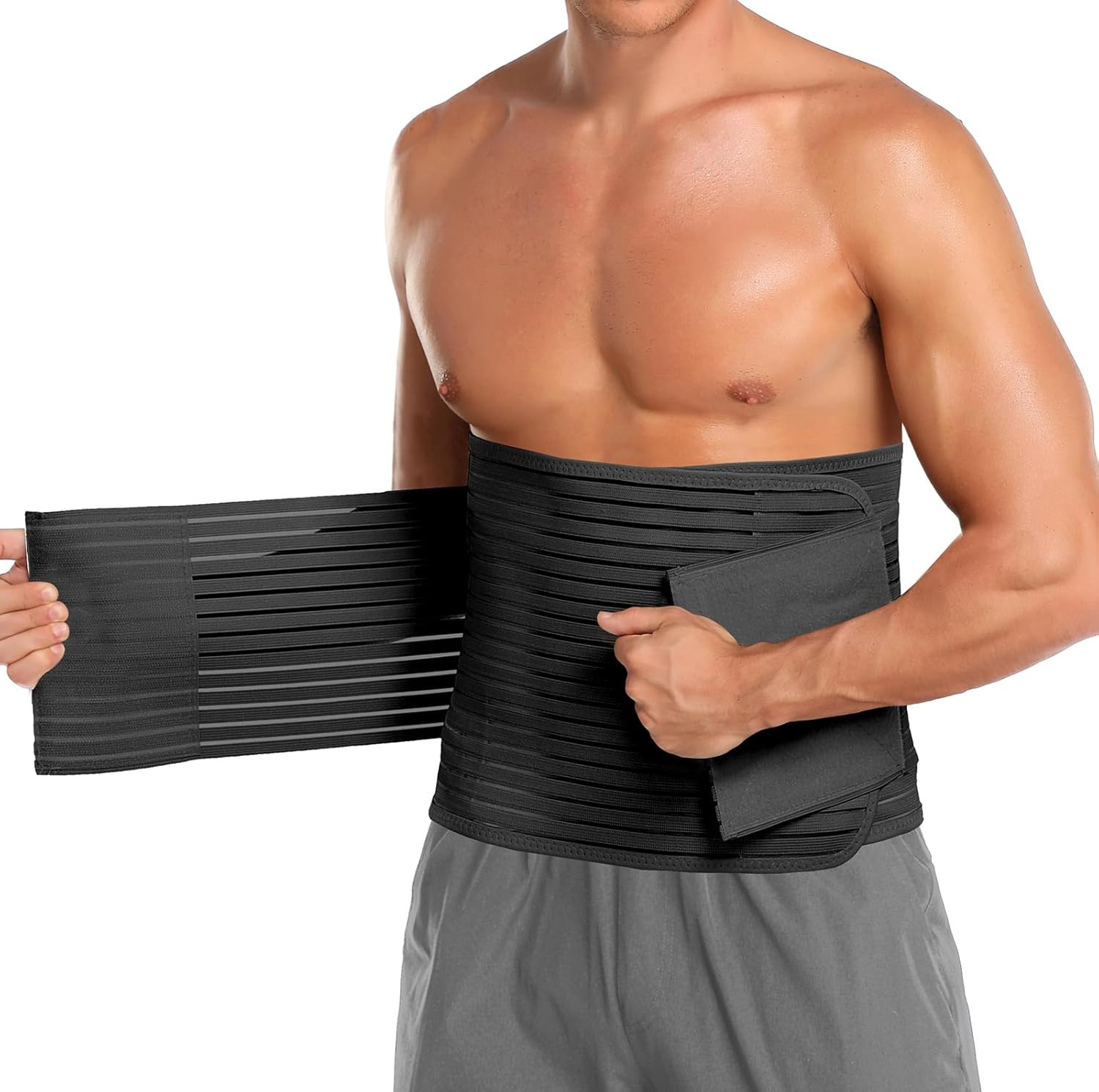 Abdominal Binder for Men & Women – Post Surgery Belly Band Adjustable Compressio