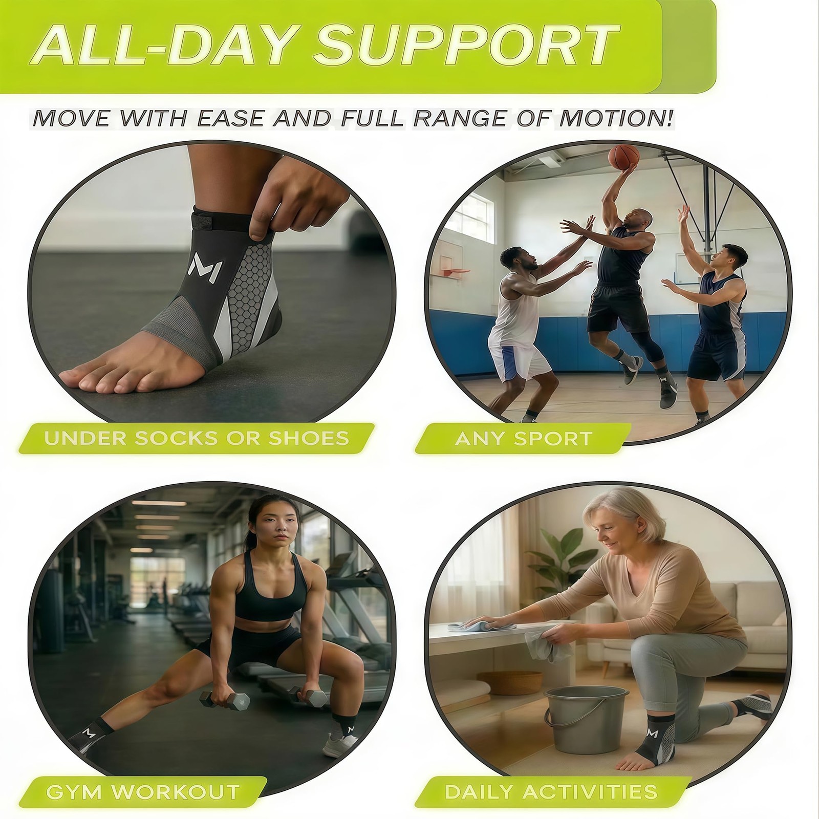 2 PCS Green Ankle Support Brace Adjustable Athletic Compression Sleeve Foot