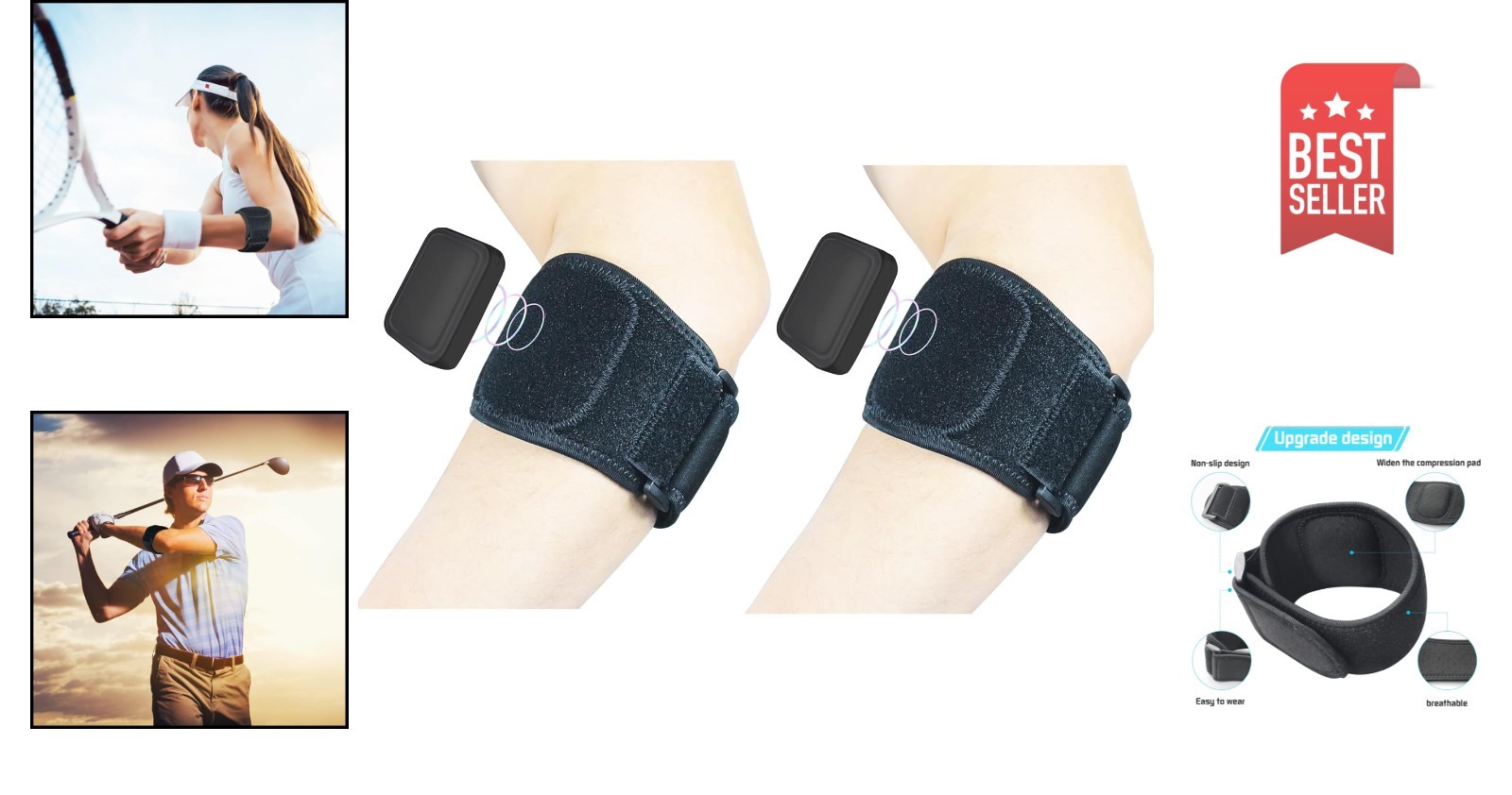 Elbow Pad Guard – Relief from Tennis Elbow & Tendonitis, Adjustable Fit