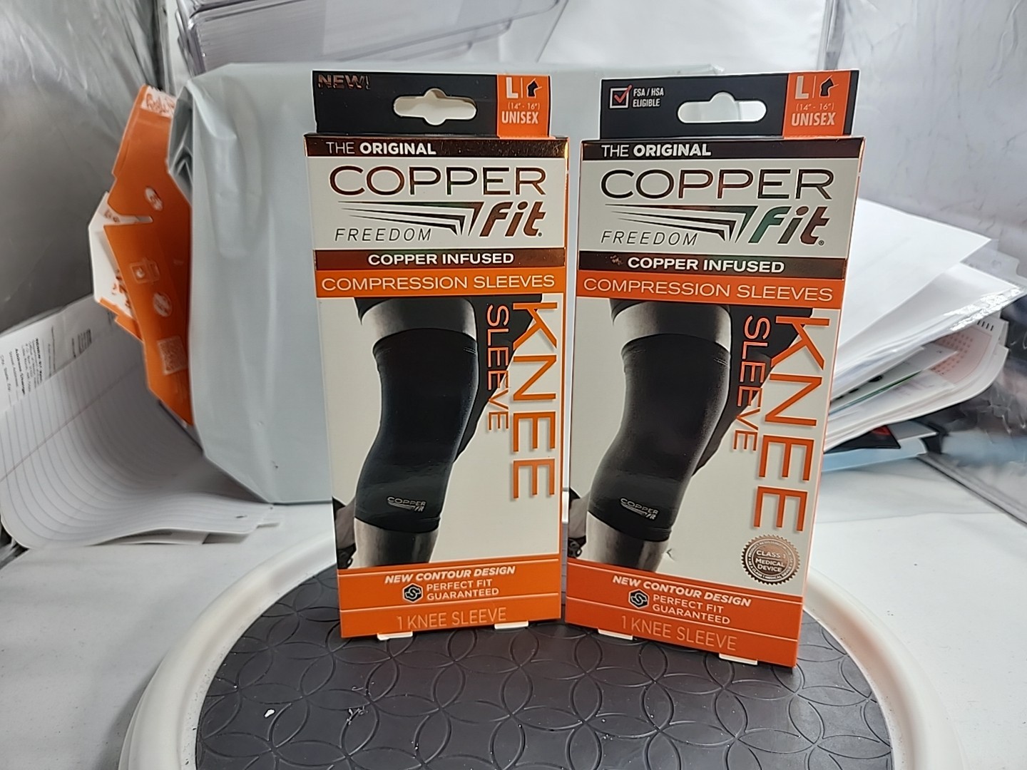 Copper Fit Freedom (Size L) Copper Infused Compression Knee Sleeve New 2 Pack
