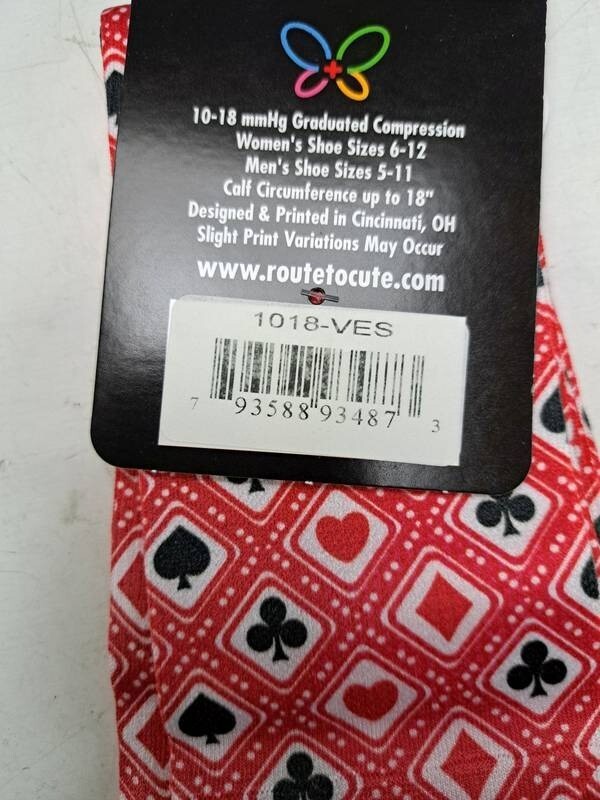 Womens Compression Socks Card Suits Red Black Graduated 10-18 mmHg Size 5-11