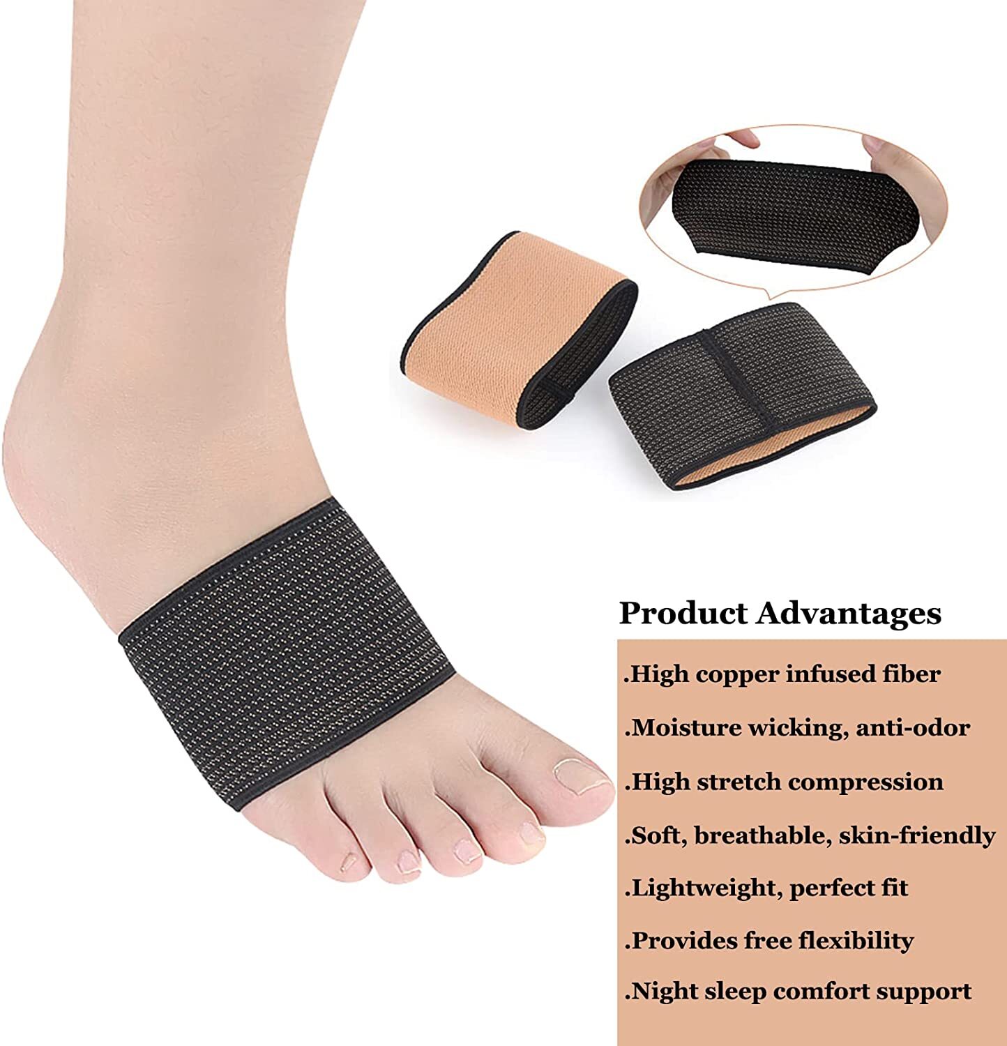 Copper Compression Arch Plantar Fasciiti Support Sleeves Foot Brace Pain Relief